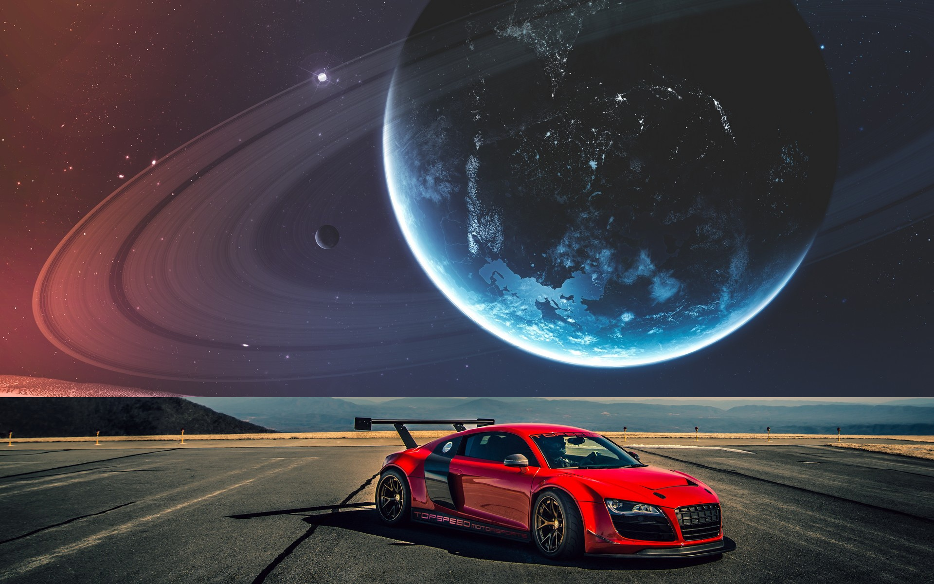 General 1920x1200 space space art digital art planet frontal view race cars red cars