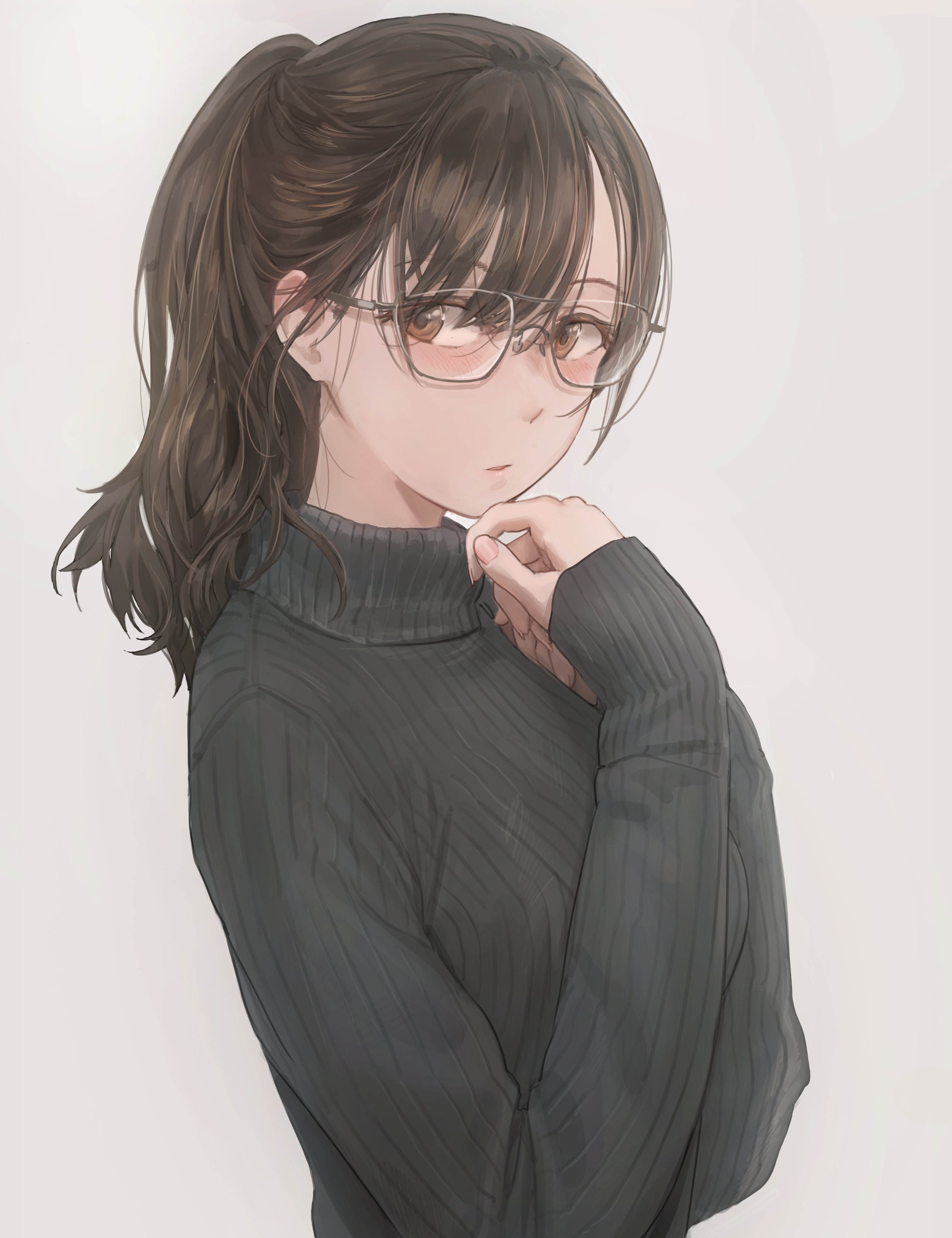 Anime 3151x4096 anime anime girls digital art artwork 2D portrait display Yohan1754 sweater glasses brown eyes brunette ponytail