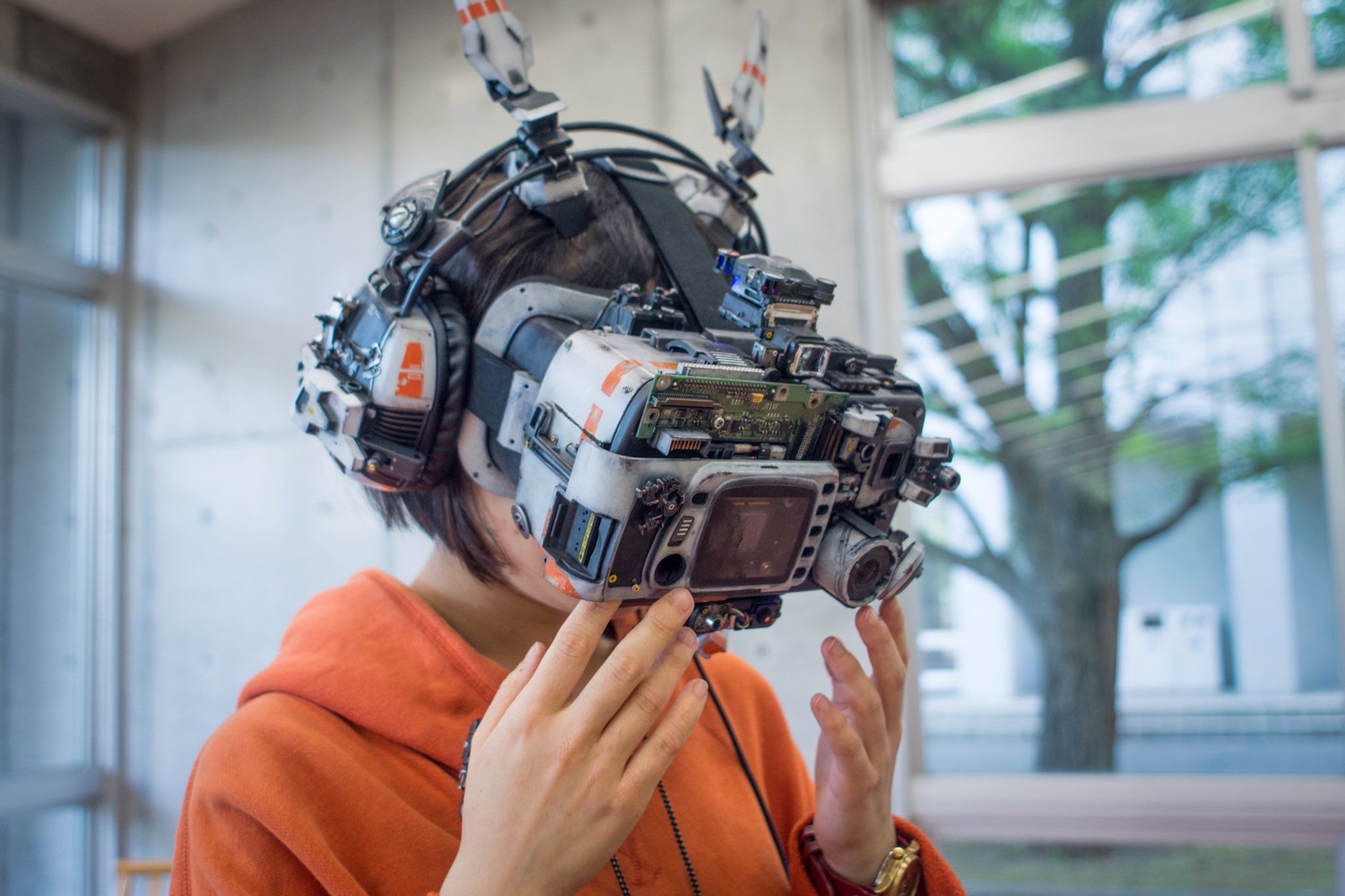 People 1500x999 women cyberpunk VR Headset Asian mask short hair