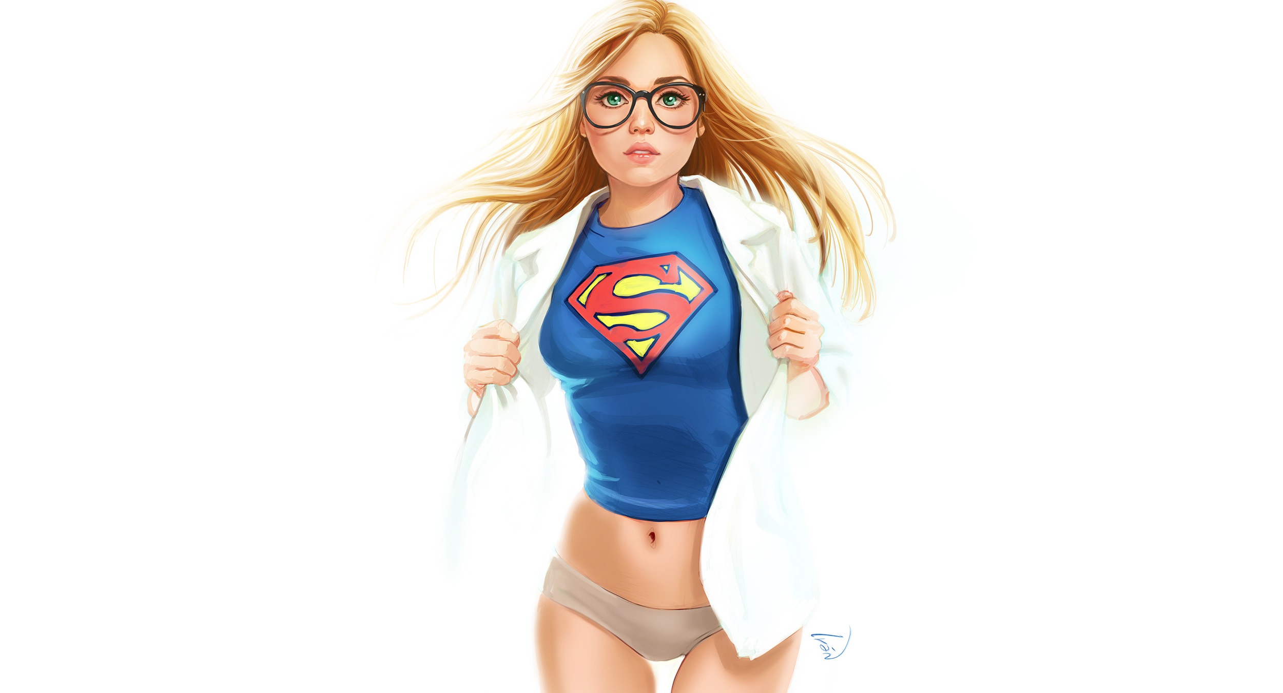 General 2500x1350 Supergirl glasses simple background blonde panties