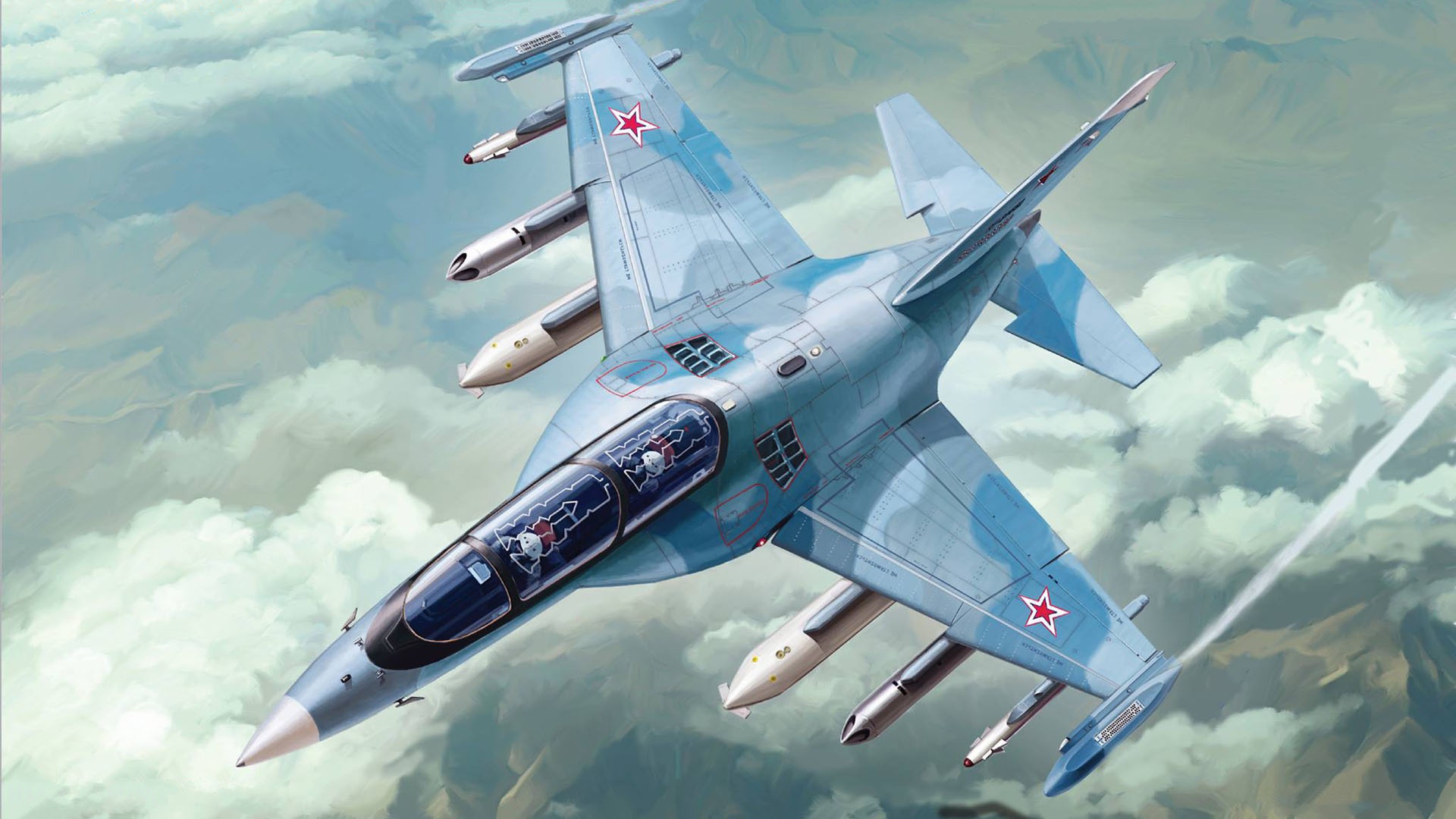 General 1920x1080 military aircraft military aircraft vehicle artwork Yakovlev Yak-130 Russian Air Force jets jet fighter wingtip vortices Russian/Soviet aircraft Yakovlev
