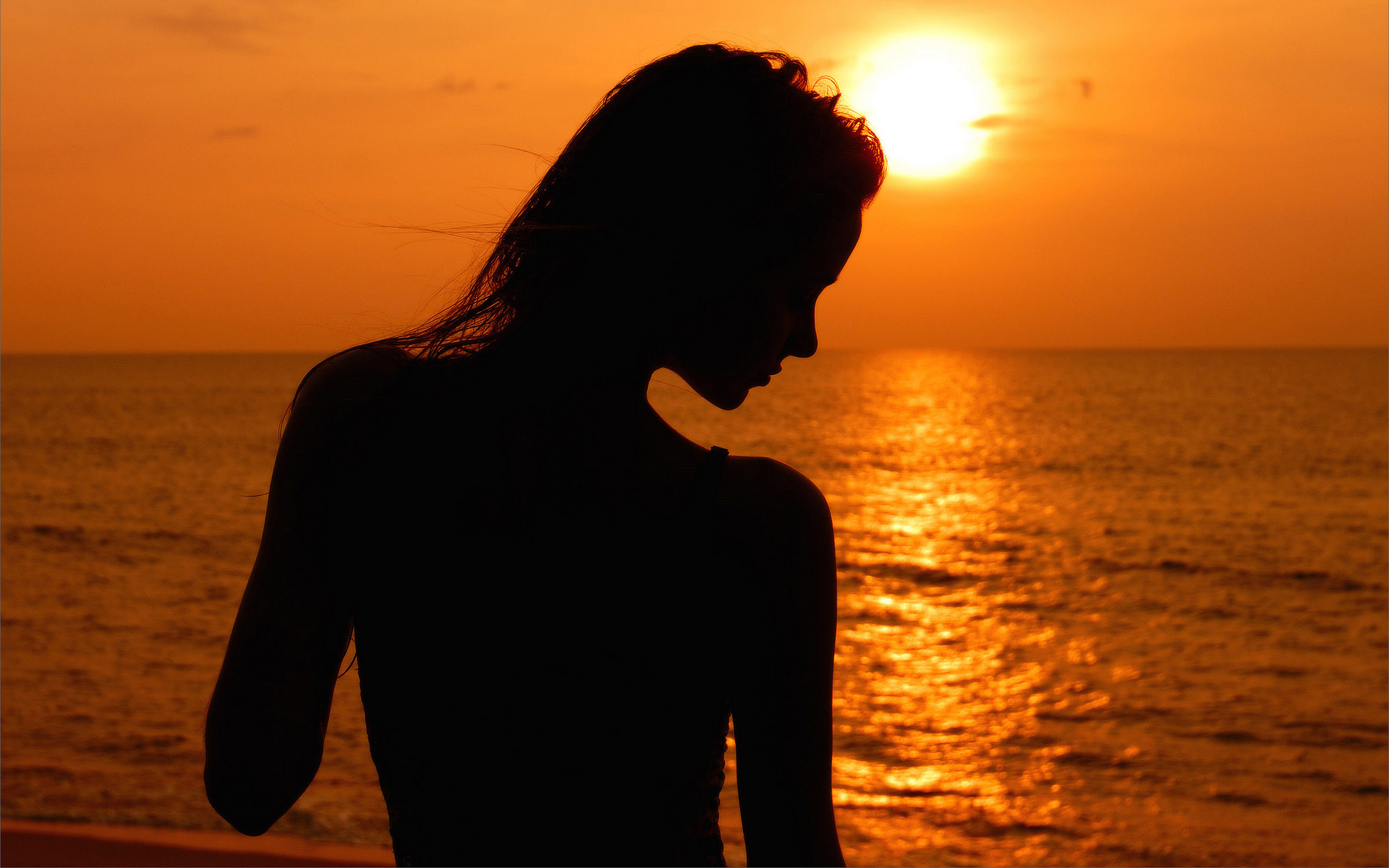 People 1920x1200 women silhouette Sun women outdoors sea model face bra straps