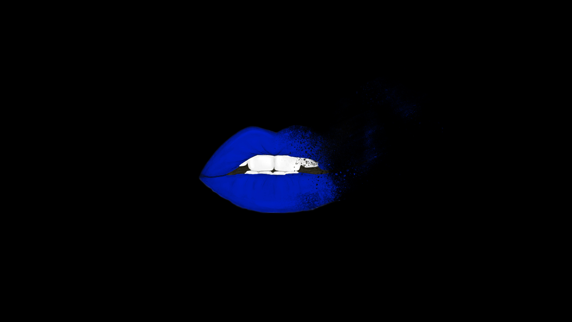 General 1920x1080 lips dark background black background blue minimalism teeth