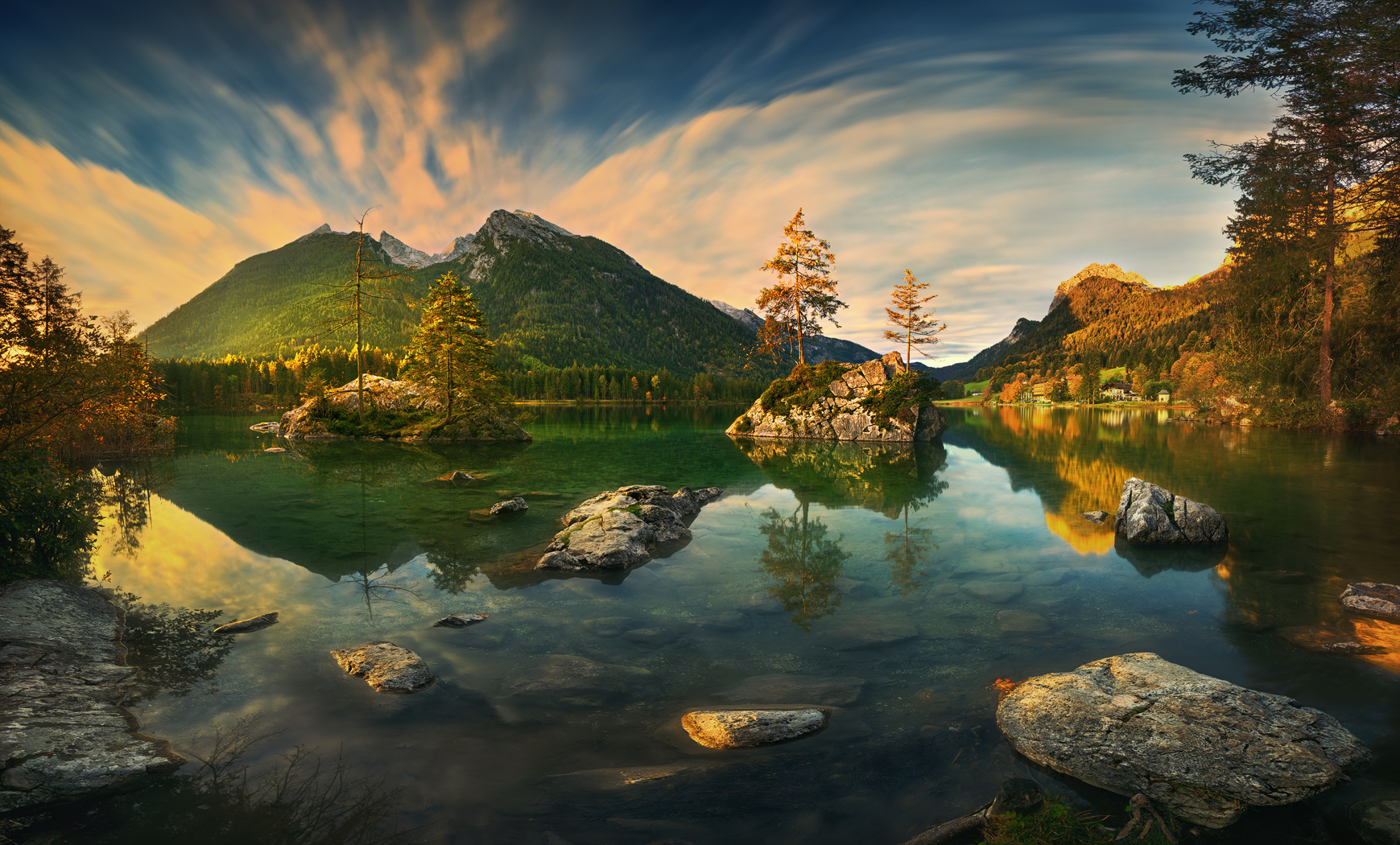General 1739x1050 Hintersee Germany landscape forest trees mountains lake mirrored nature rocks sky clouds clear water horizon Krzysztof Browko