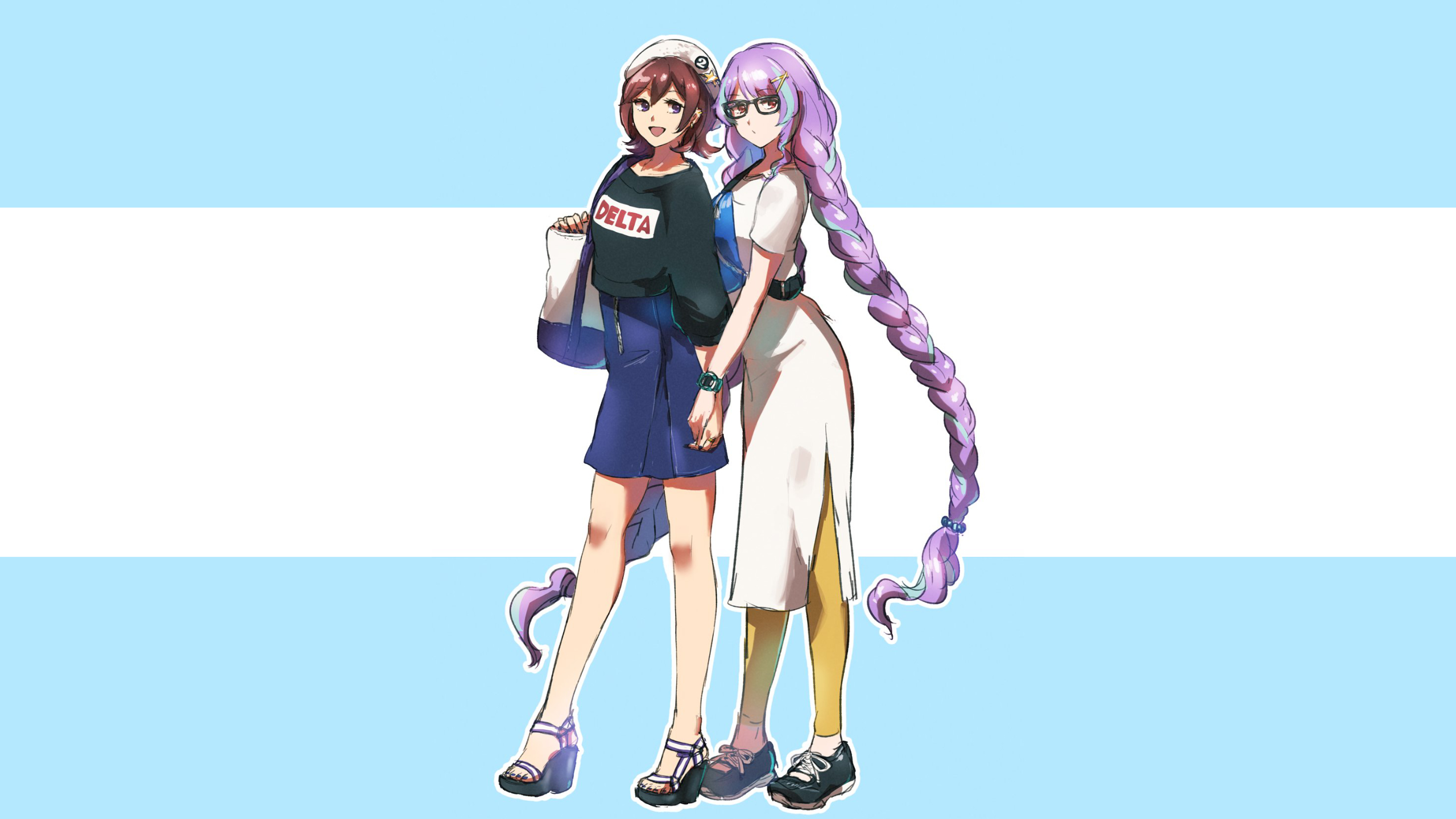 Anime 2560x1440 anime anime girls Macross Delta simple background Kaname Buccaneer Mikumo Guynemer azu_deltachan light blue