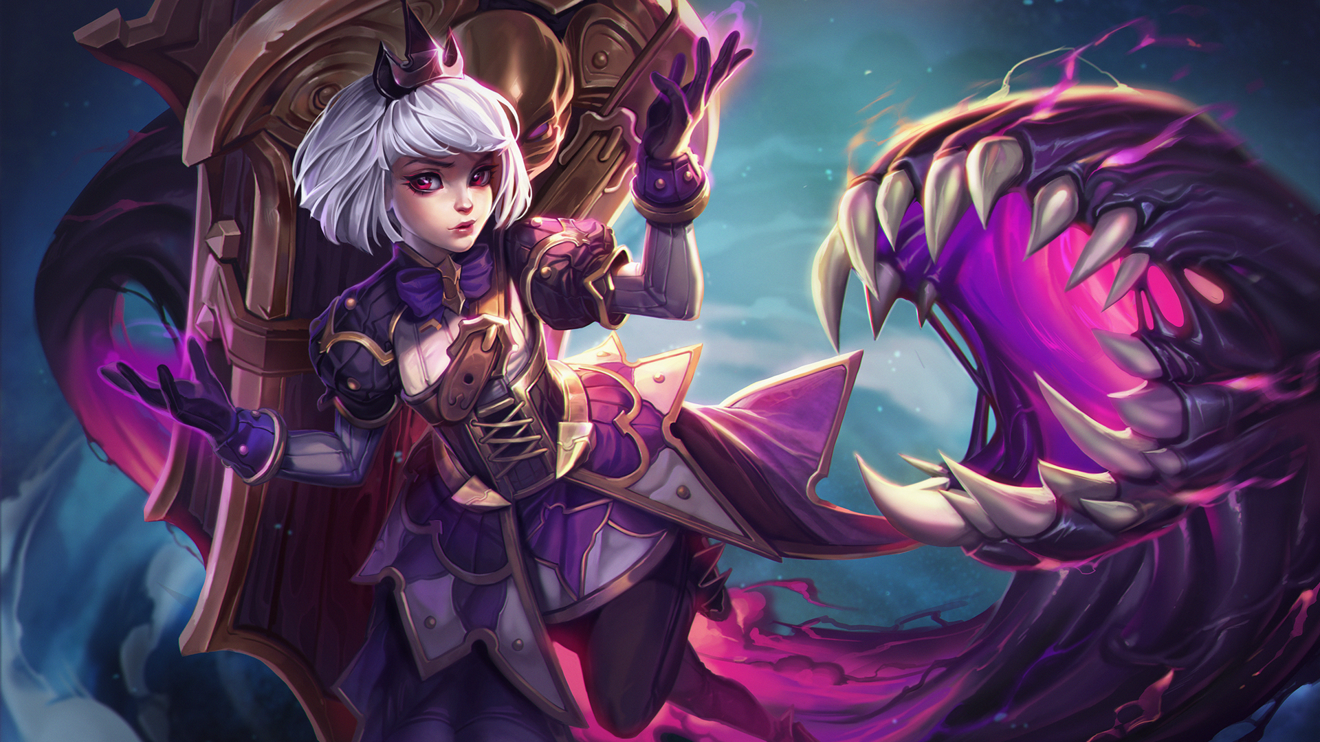 General 1920x1080 digital art artwork Blizzard Entertainment Heroes of the Storm white hair short hair red eyes looking at viewer video games anime girls Orphea