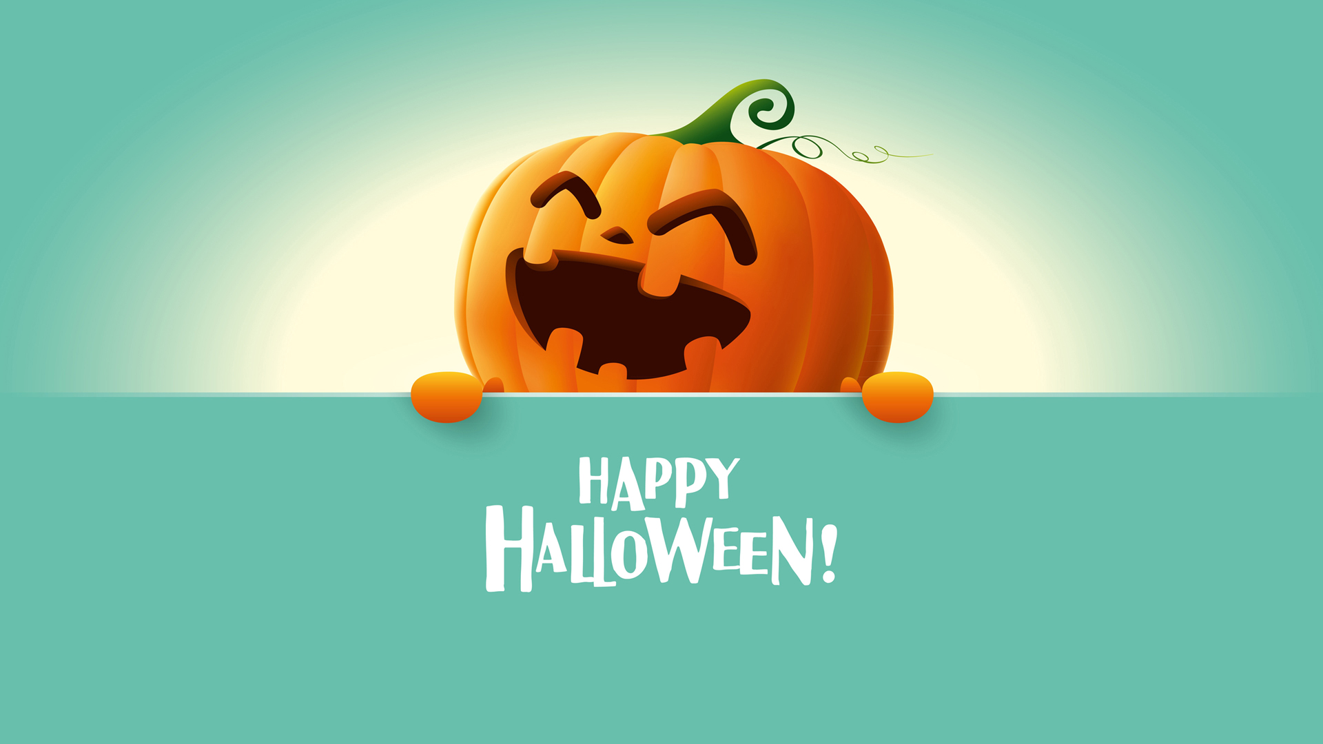 General 1920x1080 Halloween pumpkin smiling happy simple background typography turquoise
