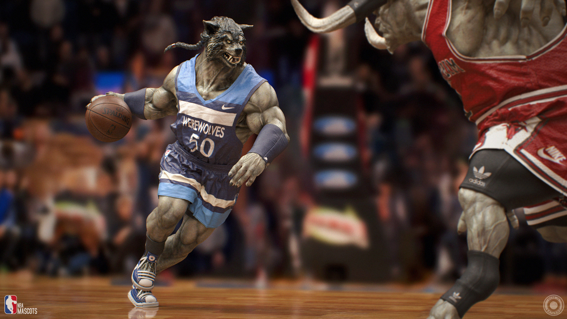 General 1920x1080 sport basketball creature NBA Minotaur werewolves Chicago Bulls Minnesota Timberwolves mythology watermarked digital art