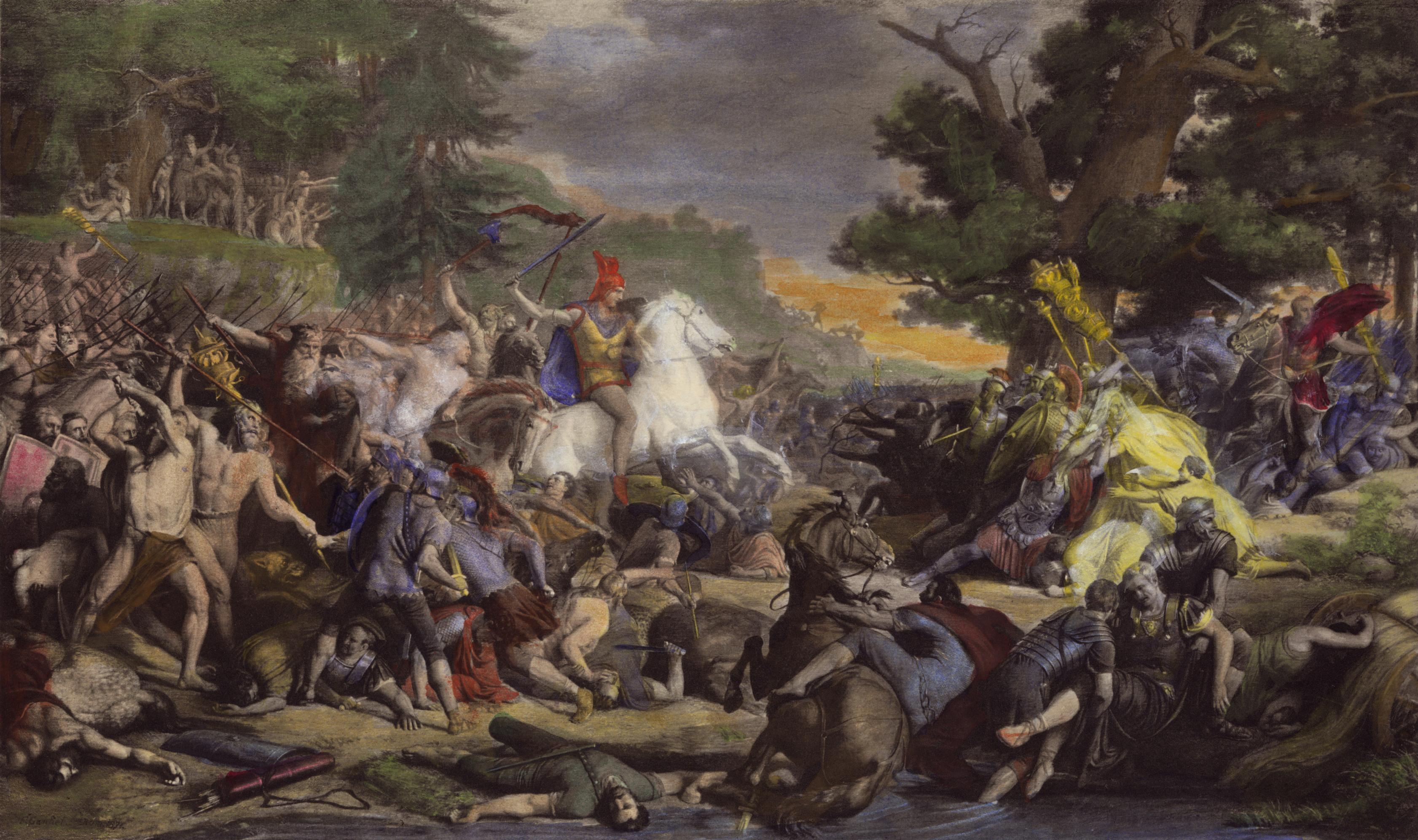 General 3364x1993 classic art Europe Gemälde von Friedrich Gunkel 1864 The Battle at Teutoburg Forest 1864 (Year) painting