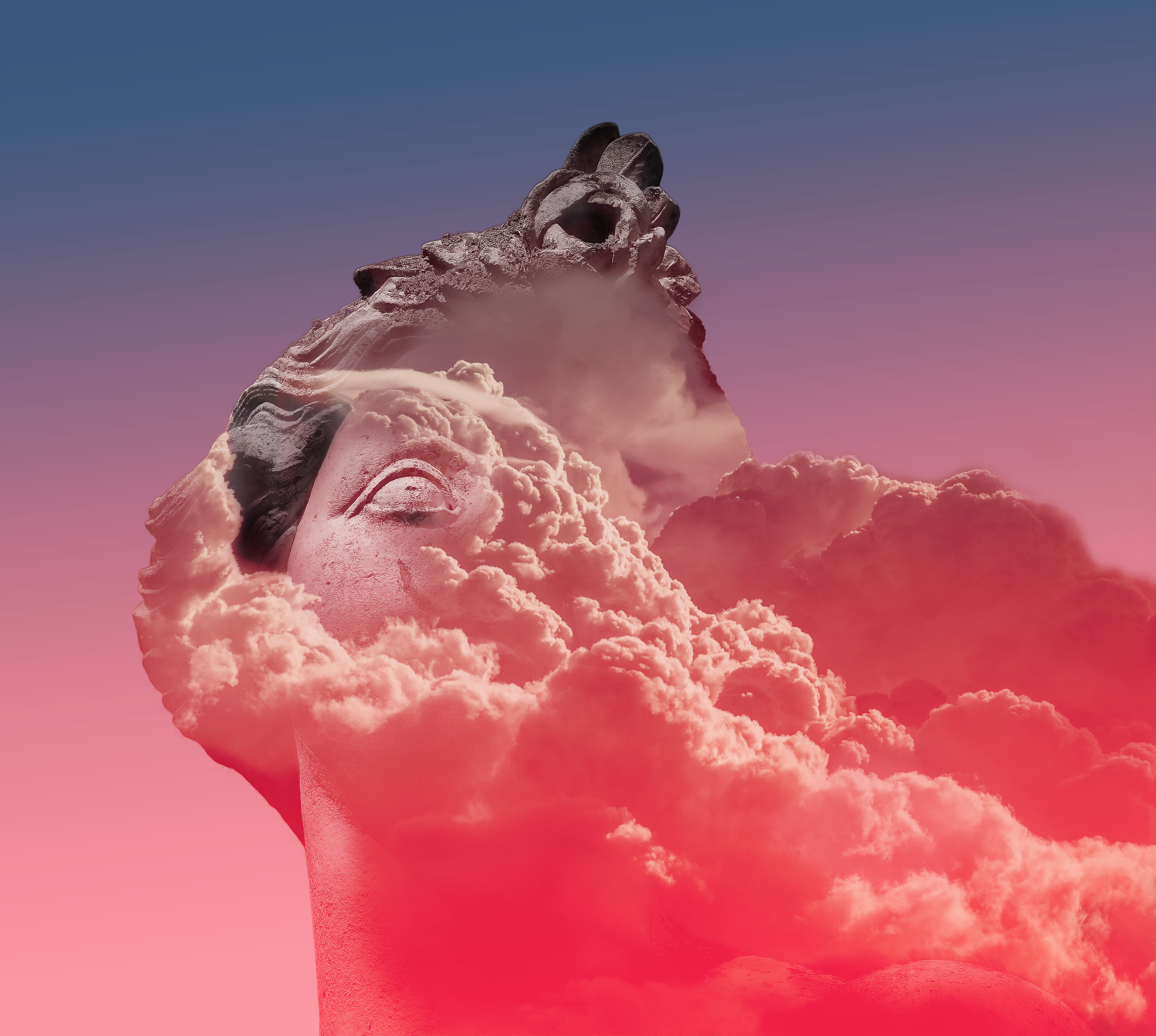 General 3624x3248 double exposure statue photo manipulation clouds pink CGI