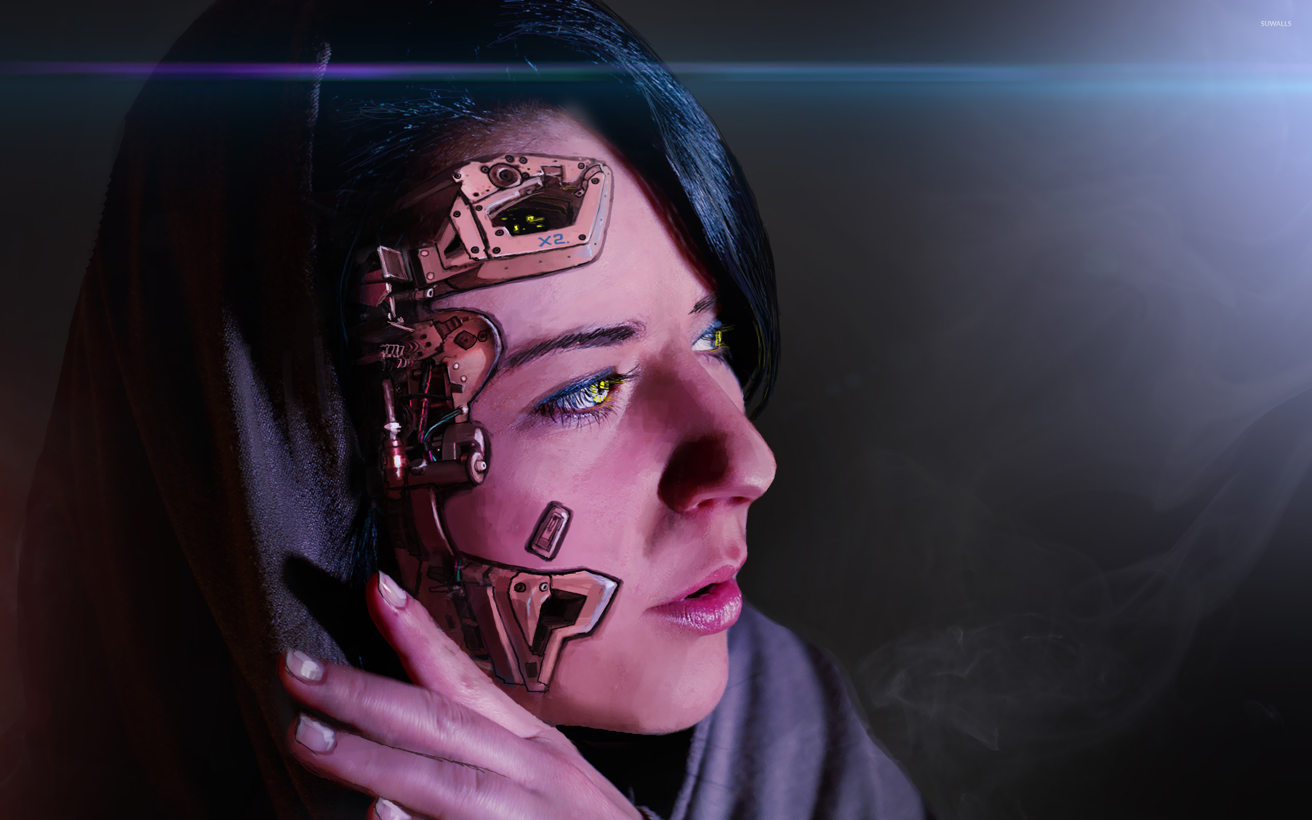 General 2560x1600 women brunette robot futuristic science fiction veils cyborg