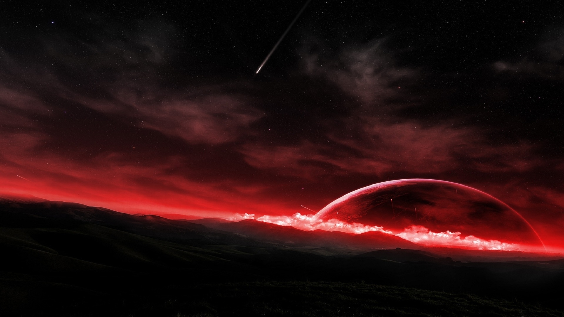 General 1920x1080 space science fiction dark sky planet digital art red
