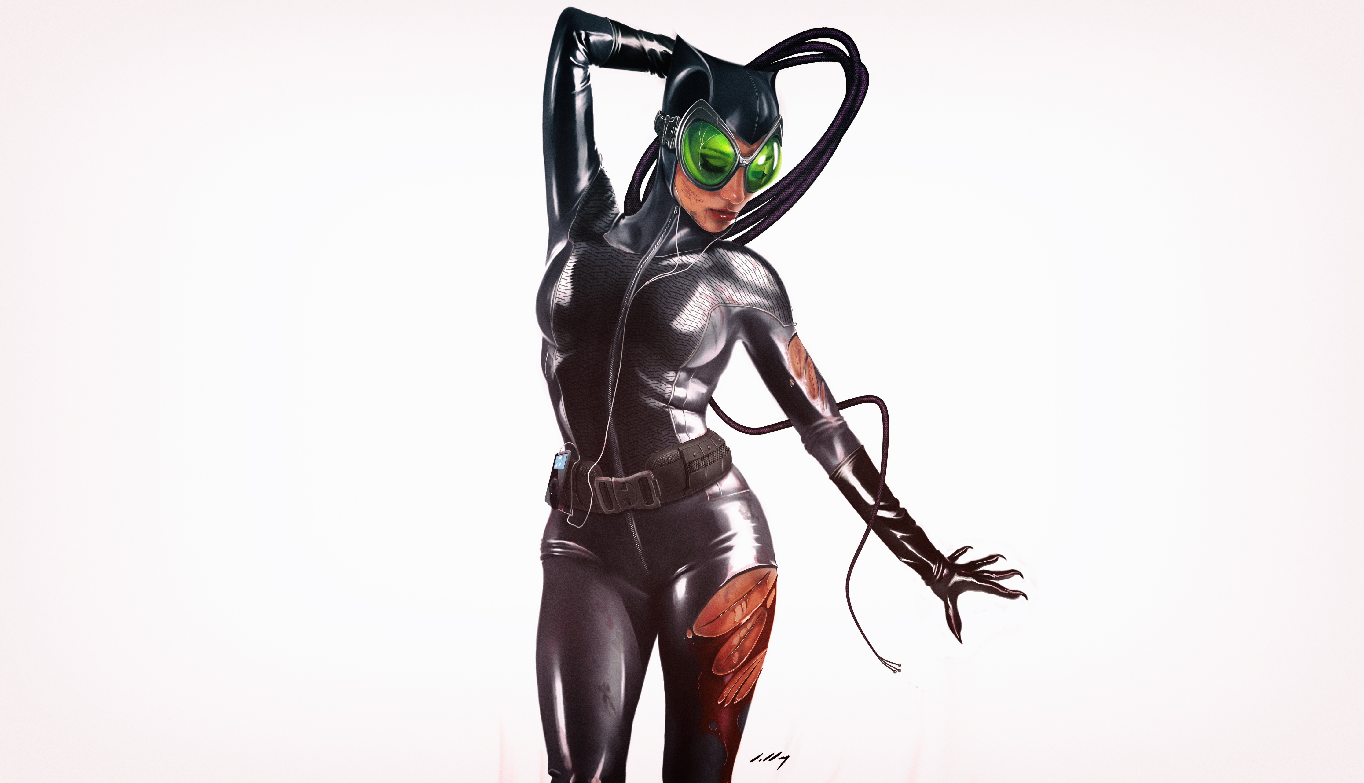 General 4464x2562 artwork Catwoman DC Comics Batman digital art simple background watermarked