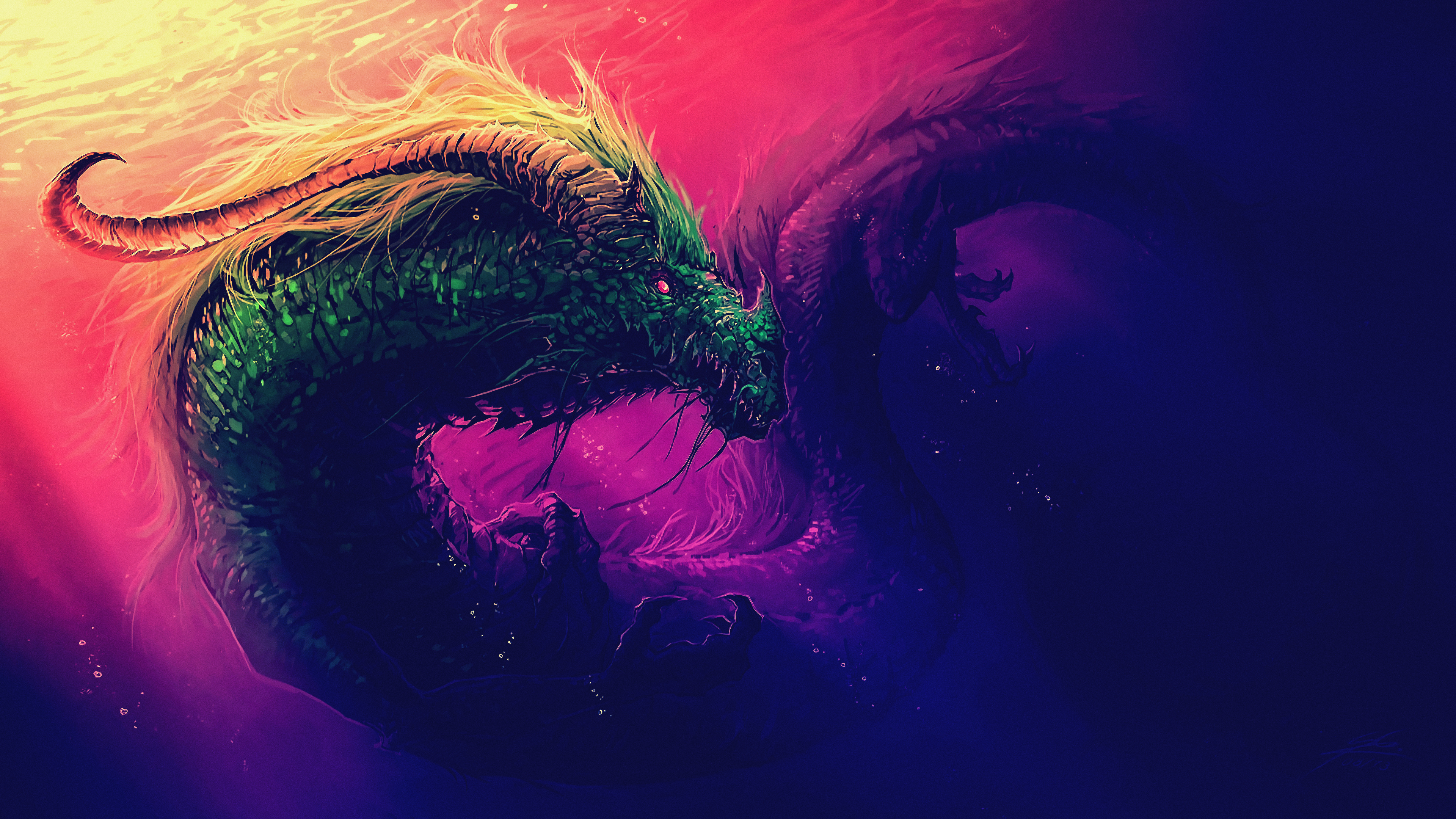 General 3840x2160 fantasy art artwork fan art science fiction concept art dark digital art water underwater dragon creature mythology sea monsters animals
