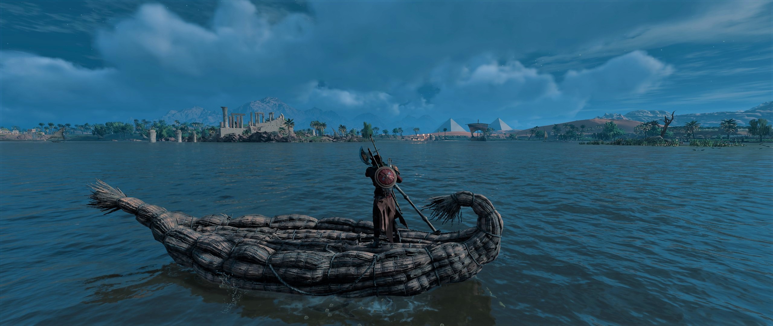 General 2560x1080 boat sailing water Assassin's Creed Assassin's Creed: Origins video games video game characters Ubisoft