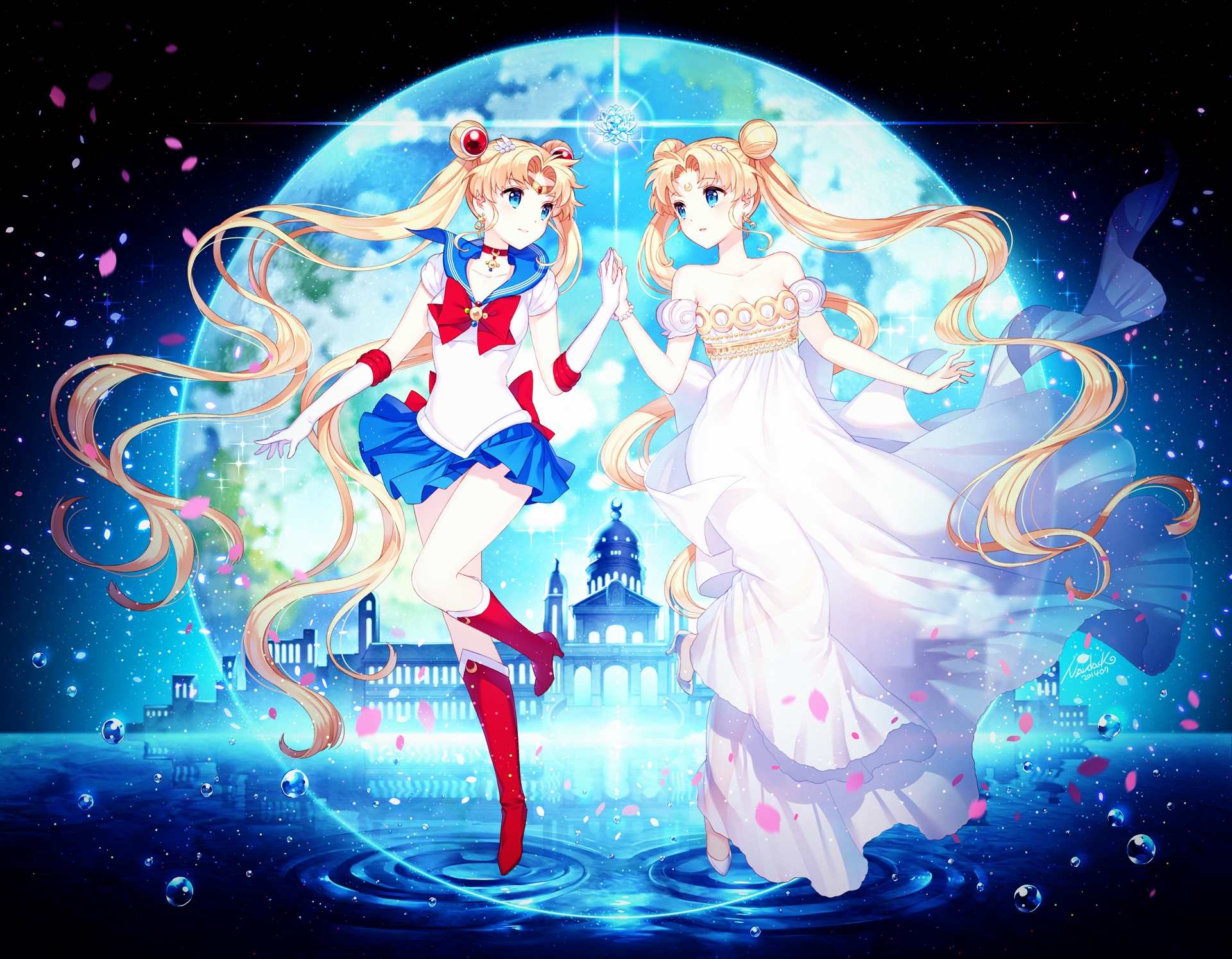 Anime 1920x1494 anime anime girls Sailor Moon Tsukino Usagi Nardack blue eyes blonde twintails long hair dress sailor uniform Sailor Moon (Character)