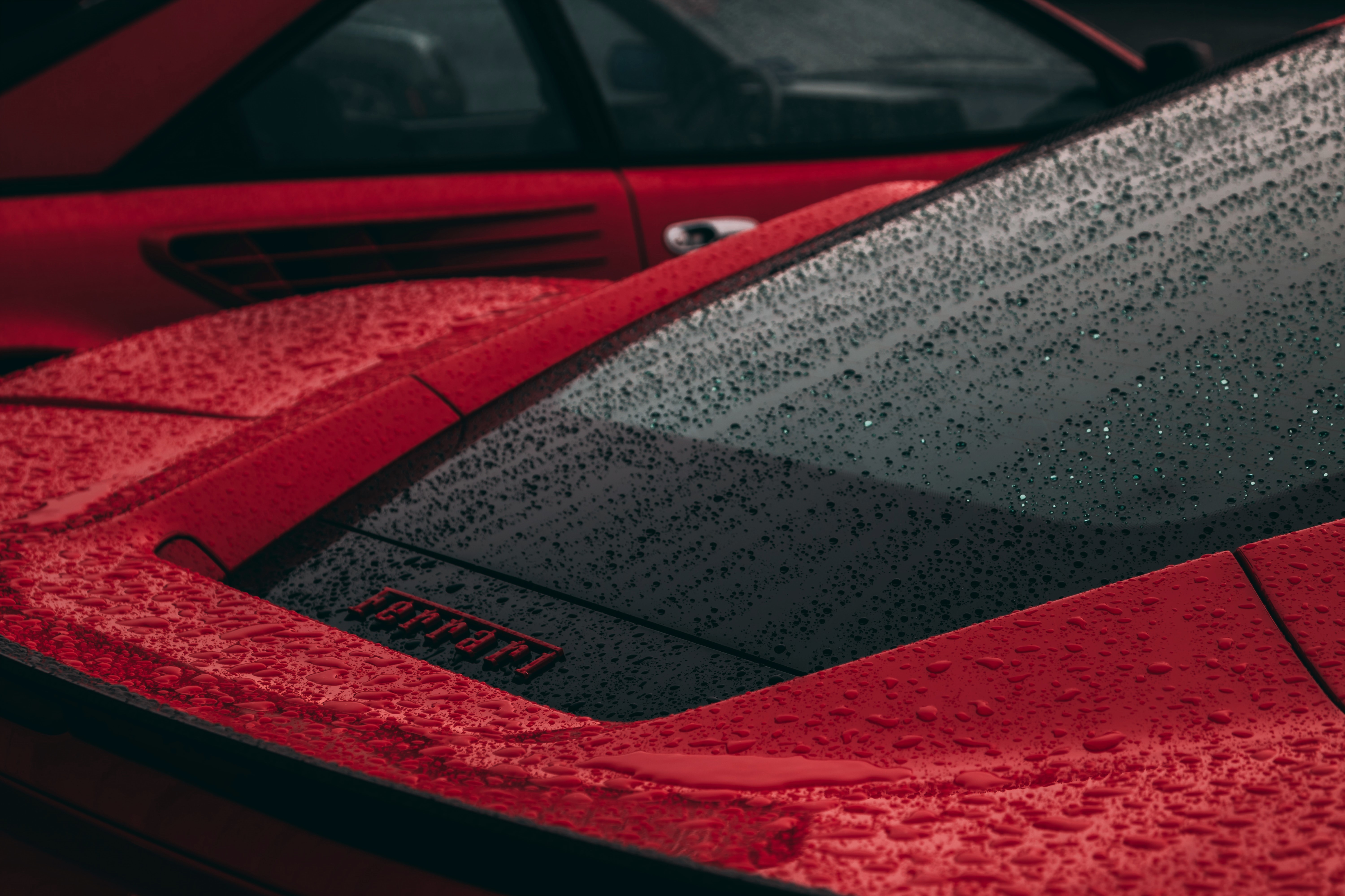 General 6000x4000 Ferrari water drops depth of field red rain Monsoon italian cars Stellantis closeup car