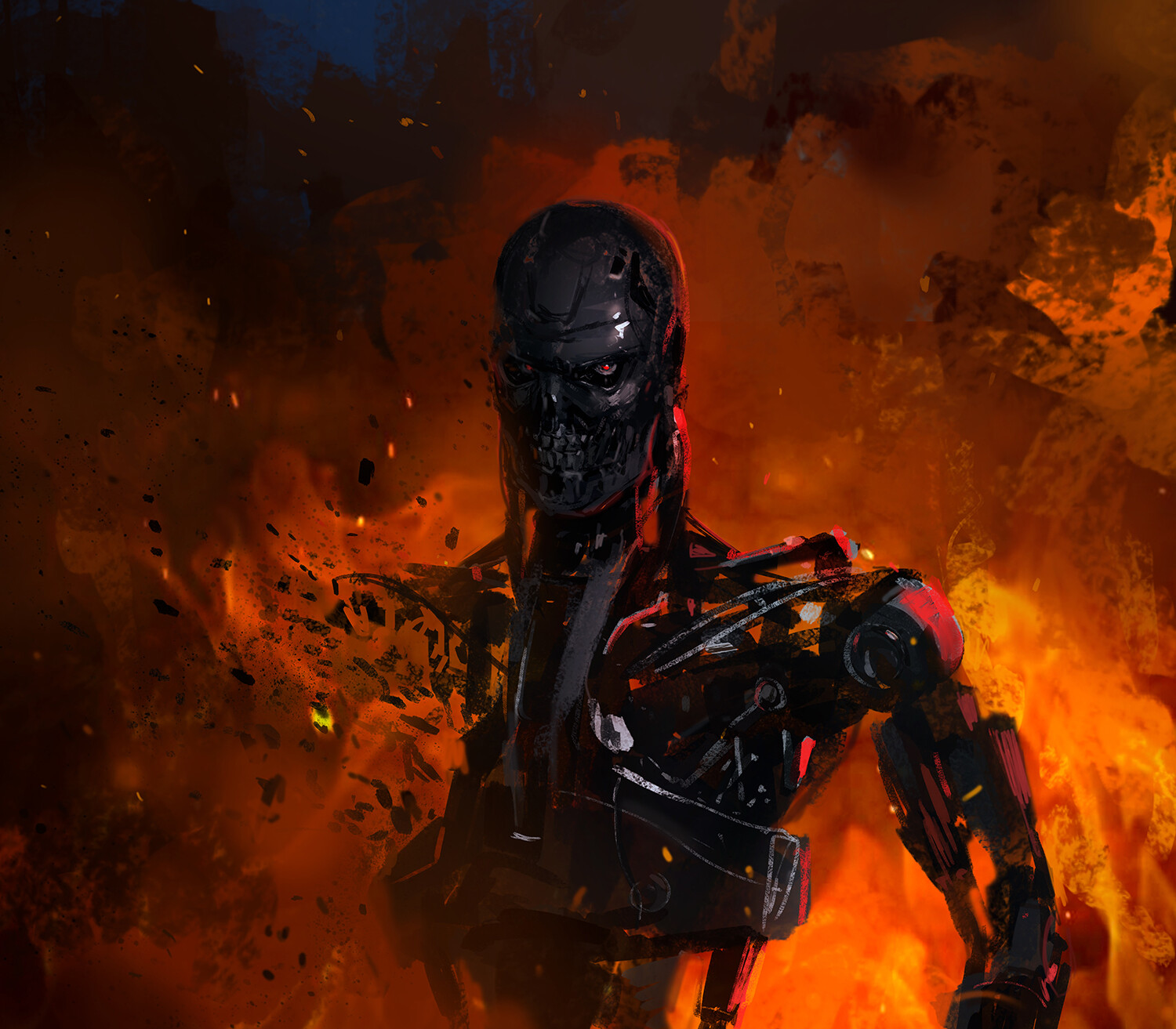 General 1500x1313 artwork science fiction Terminator T-800 fire robot cyborg machine ArtStation movie characters