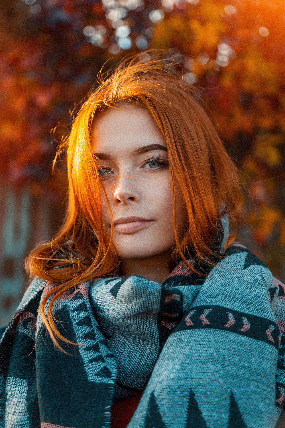 People 1000x1500 women outdoors face model women redhead portrait display windy sunlight photography bokeh looking at viewer blue eyes fall