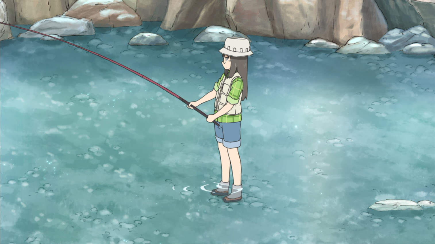Anime 1514x852 Nichijou anime fishing rod water outdoors anime girls