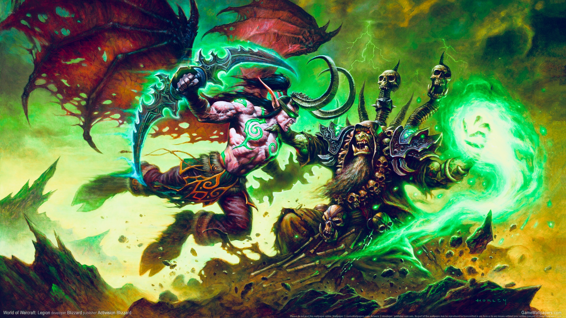 General 1920x1080 Warlock World of Warcraft: Legion Legion video game art green Warcraft digital art