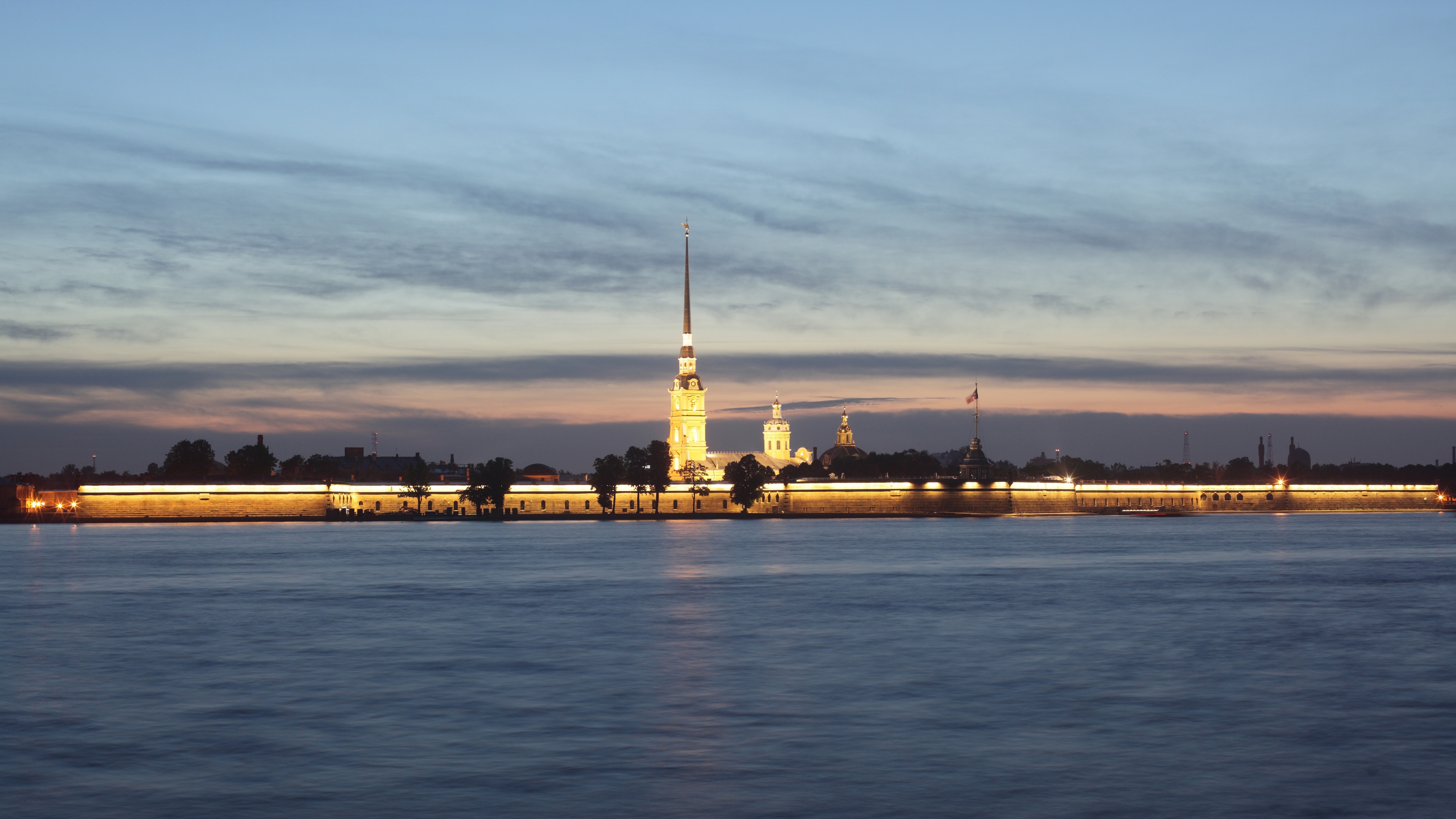 General 3840x2160 Russia St. Petersburg river fortress water cityscape dusk low light
