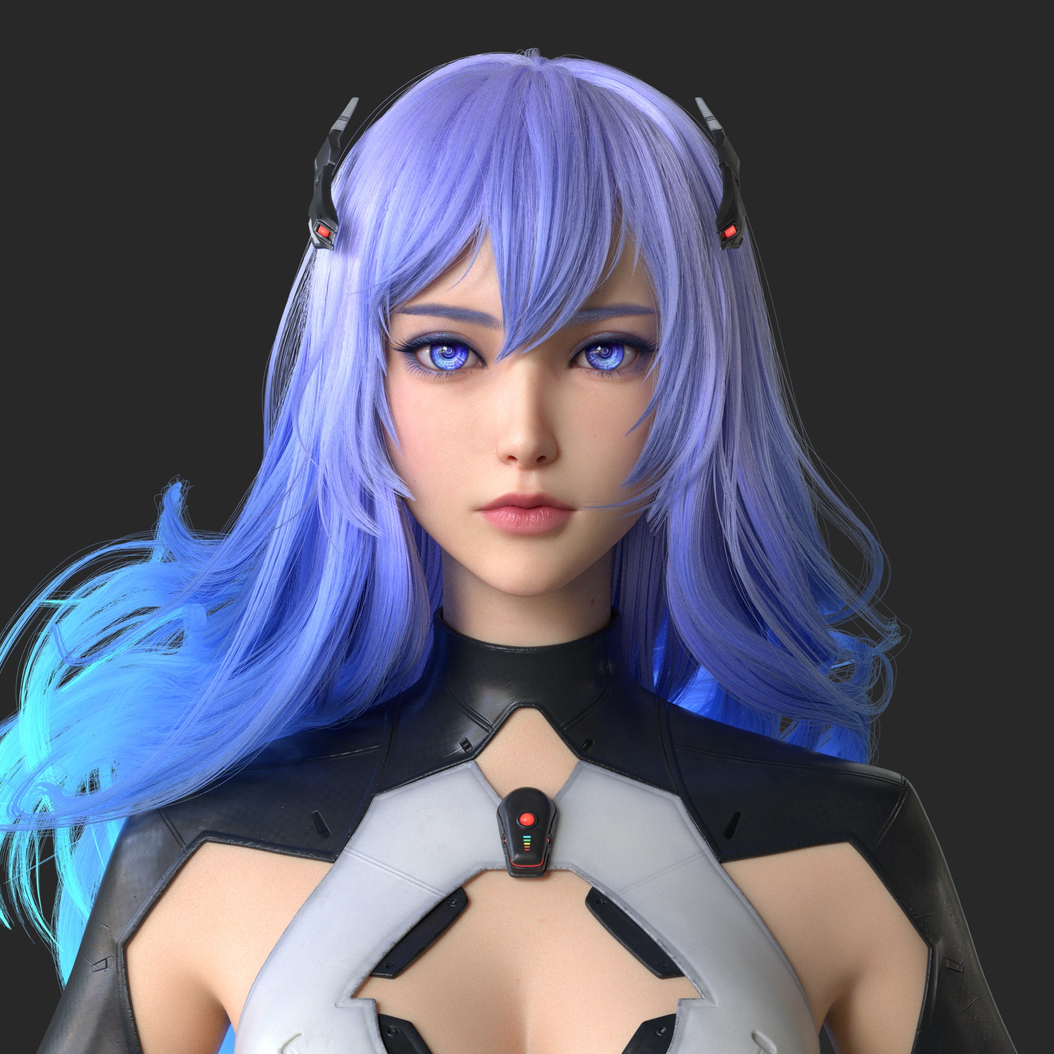Anime 2048x2048 Huifeng Huang CGI Beatless Lacia Type-005 Lacia  women blue hair long hair blue eyes portrait looking at viewer hair accessories simple background androids