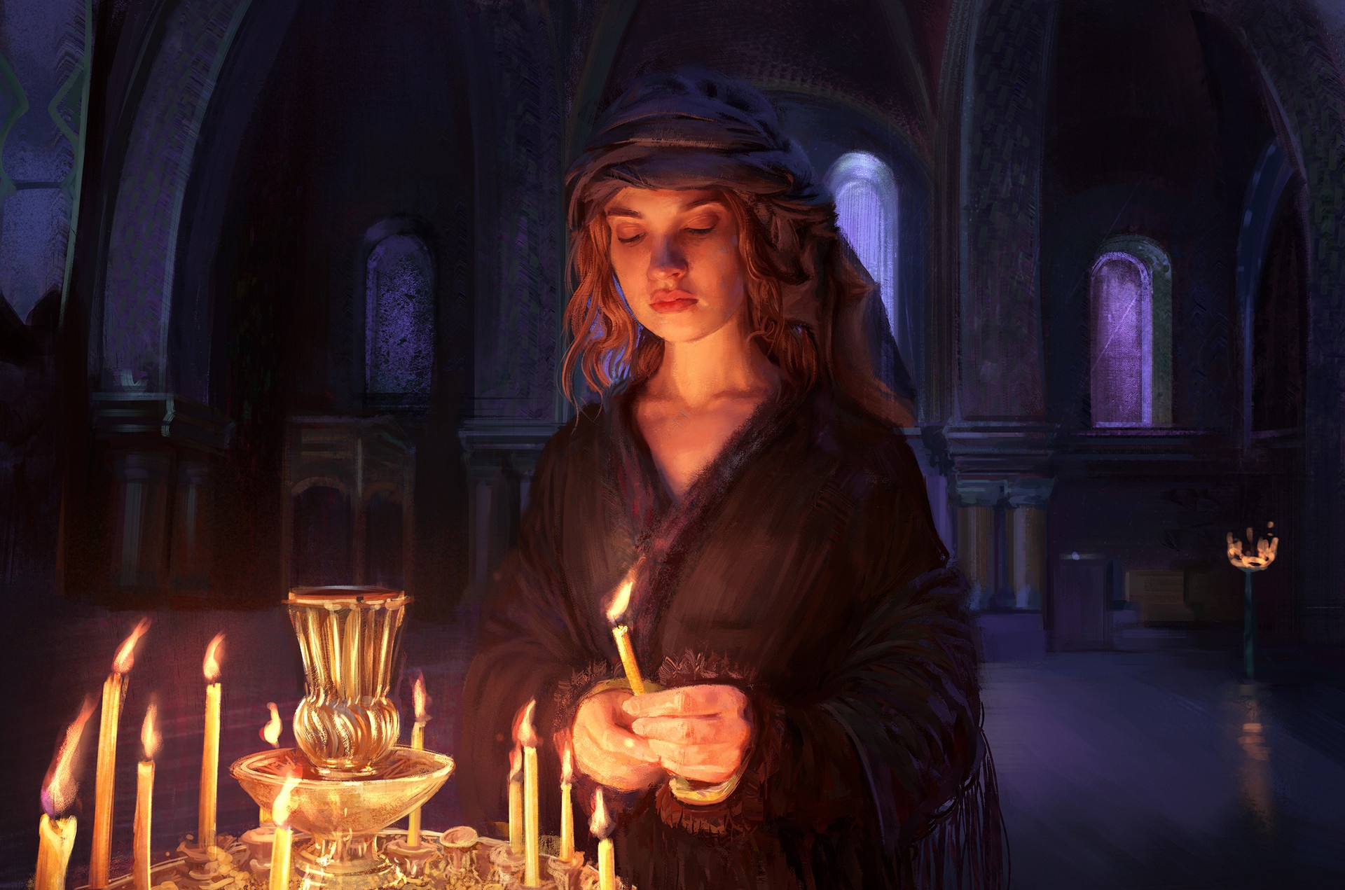 General 1920x1271 artwork fantasy girl candles dark