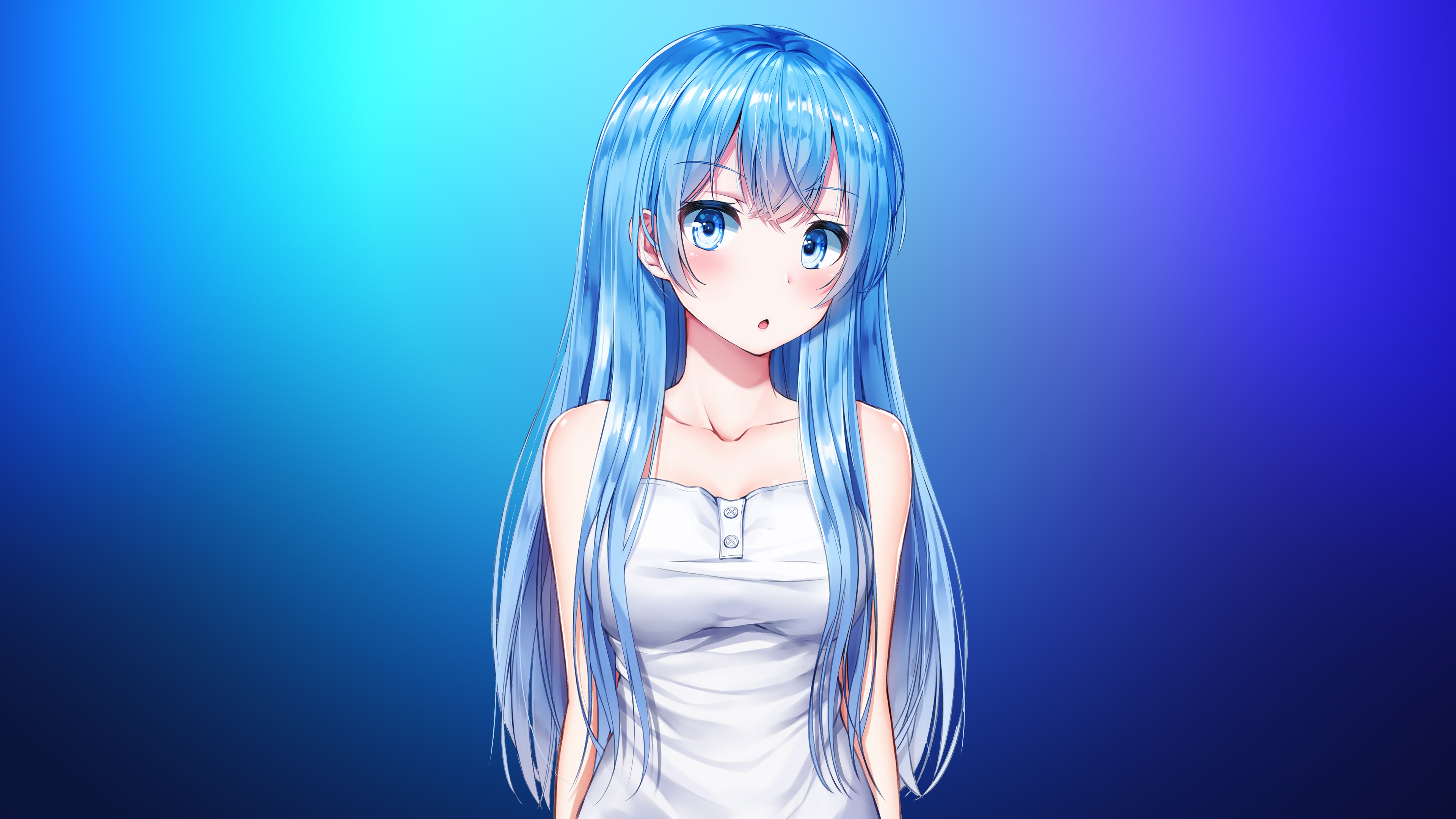Anime 3840x2160 anime girls artwork anime simple background digital art Aqua (KonoSuba) blue blue hair blue background blue eyes