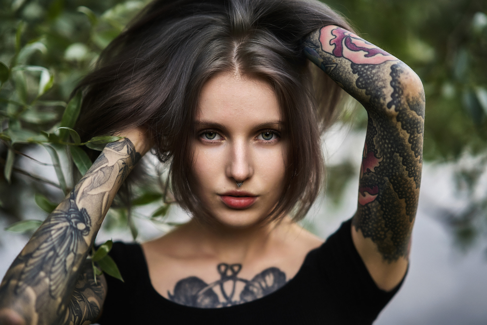 People 2048x1366 women face portrait tattoo inked girls Alyona German closeup