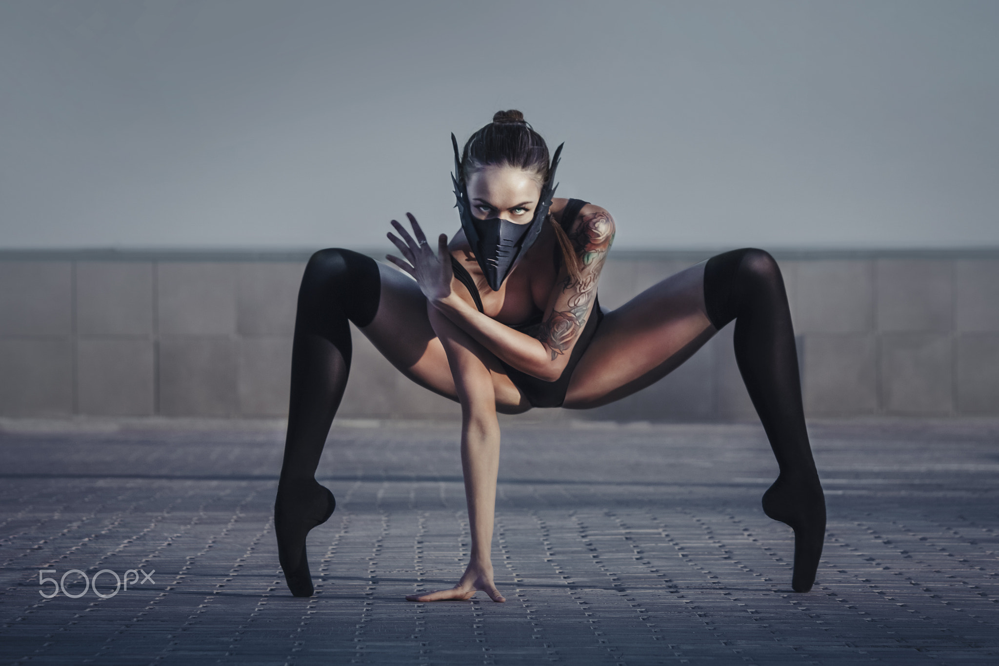 People 2048x1365 women model women outdoors cosplay brunette knee-highs thigh-highs mask 500px looking at viewer tattoo frontal view tiptoe bent over spread legs hands cleavage outdoors stockings black stockings pointed toes