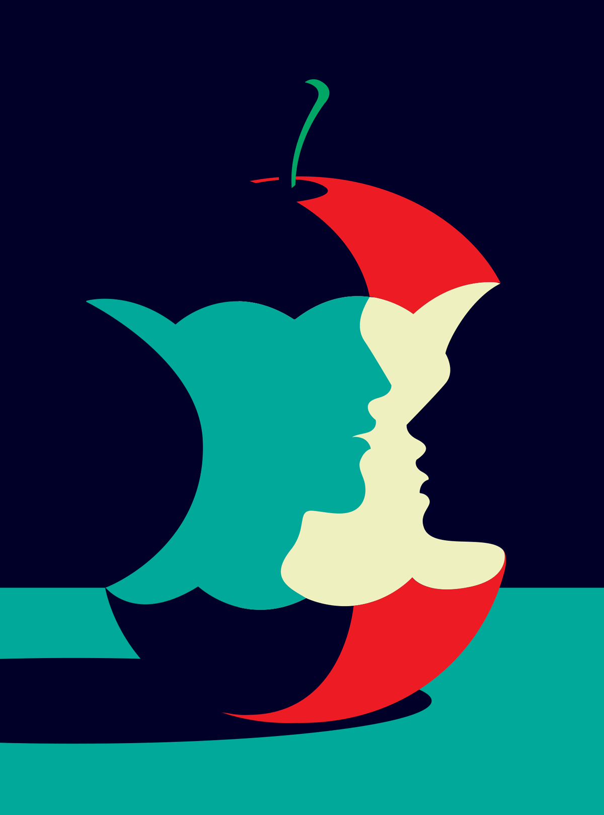 General 1200x1620 Malika Favre minimalism portrait display artwork digital art blue optical illusion apples face fruit profile blue background red turquoise cyan