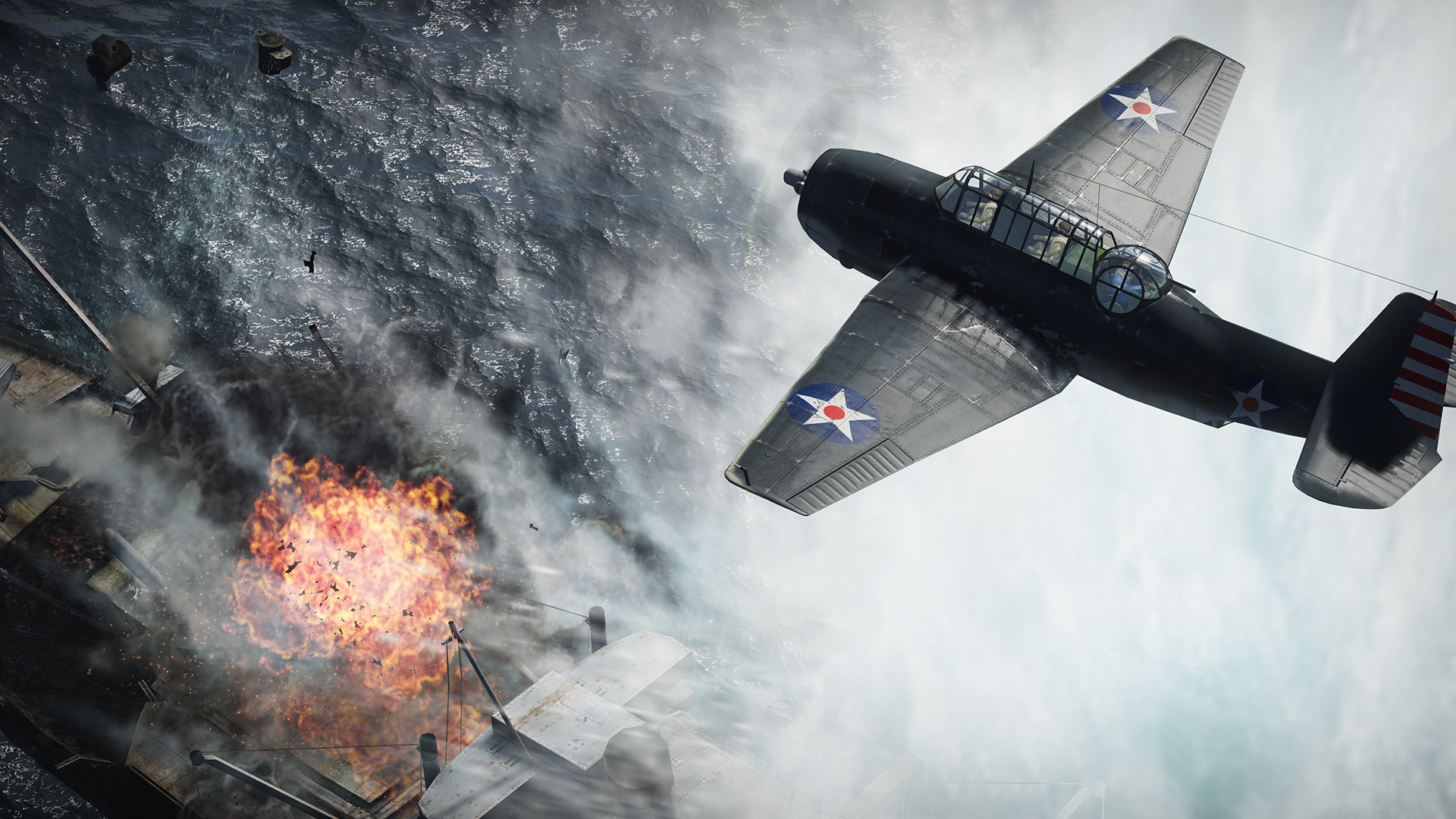 General 1920x1080 video games video game art digital art War Thunder airplane military military vehicle military aircraft explosion ship World War II