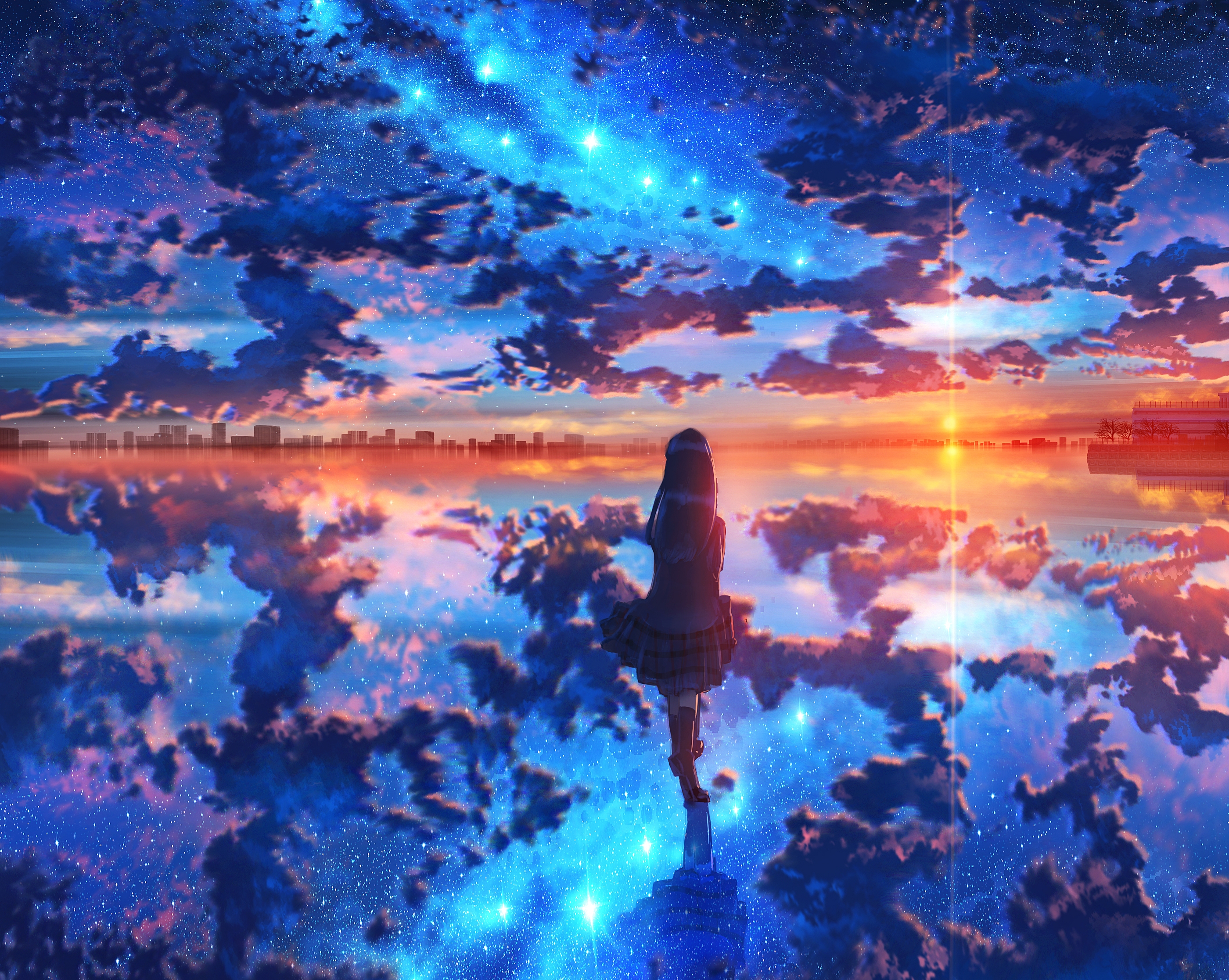 Anime 2800x2233 landscape sky fantasy art cityscape reflection Kenzo 093