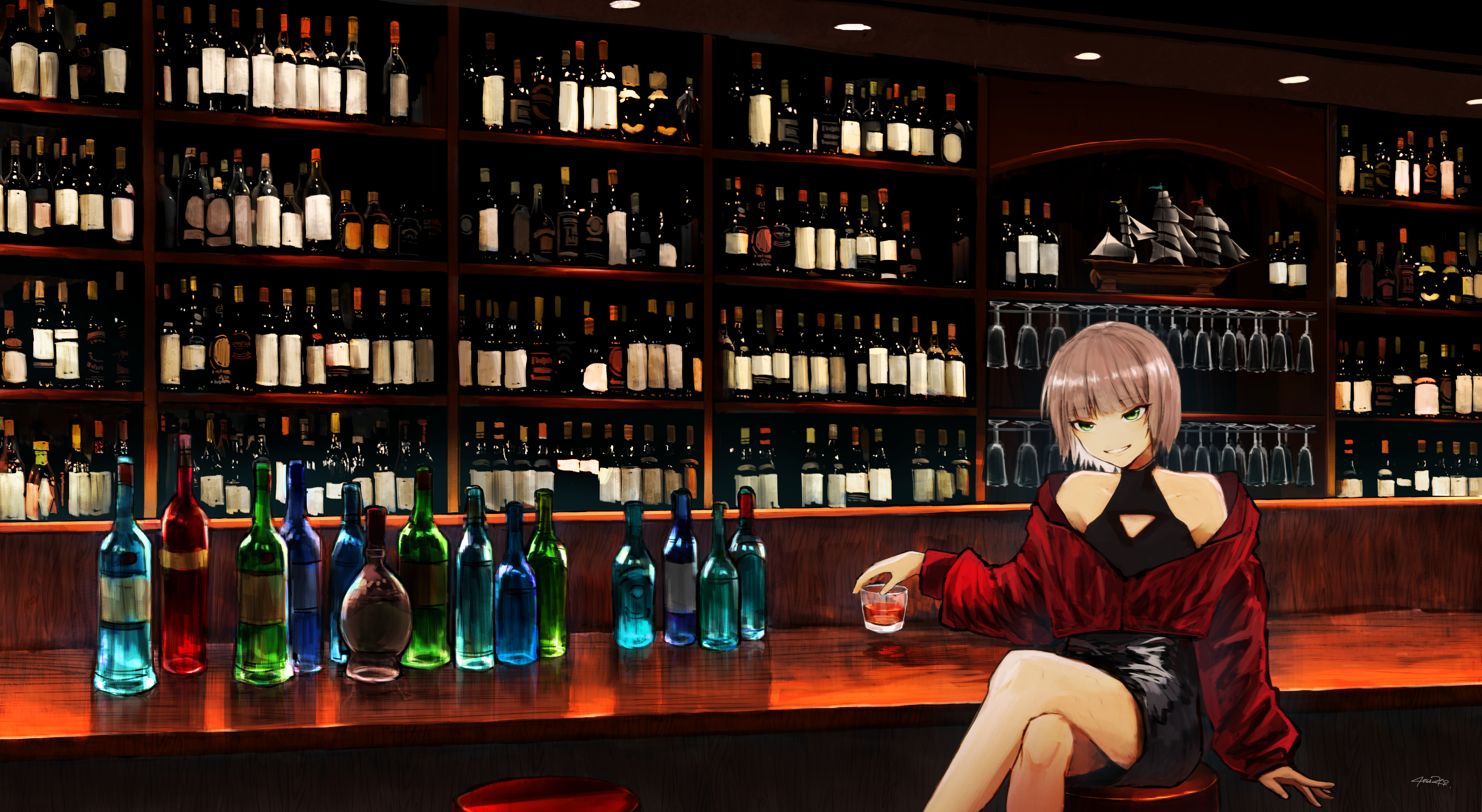 Anime 4816x2640 anime bar drink beer