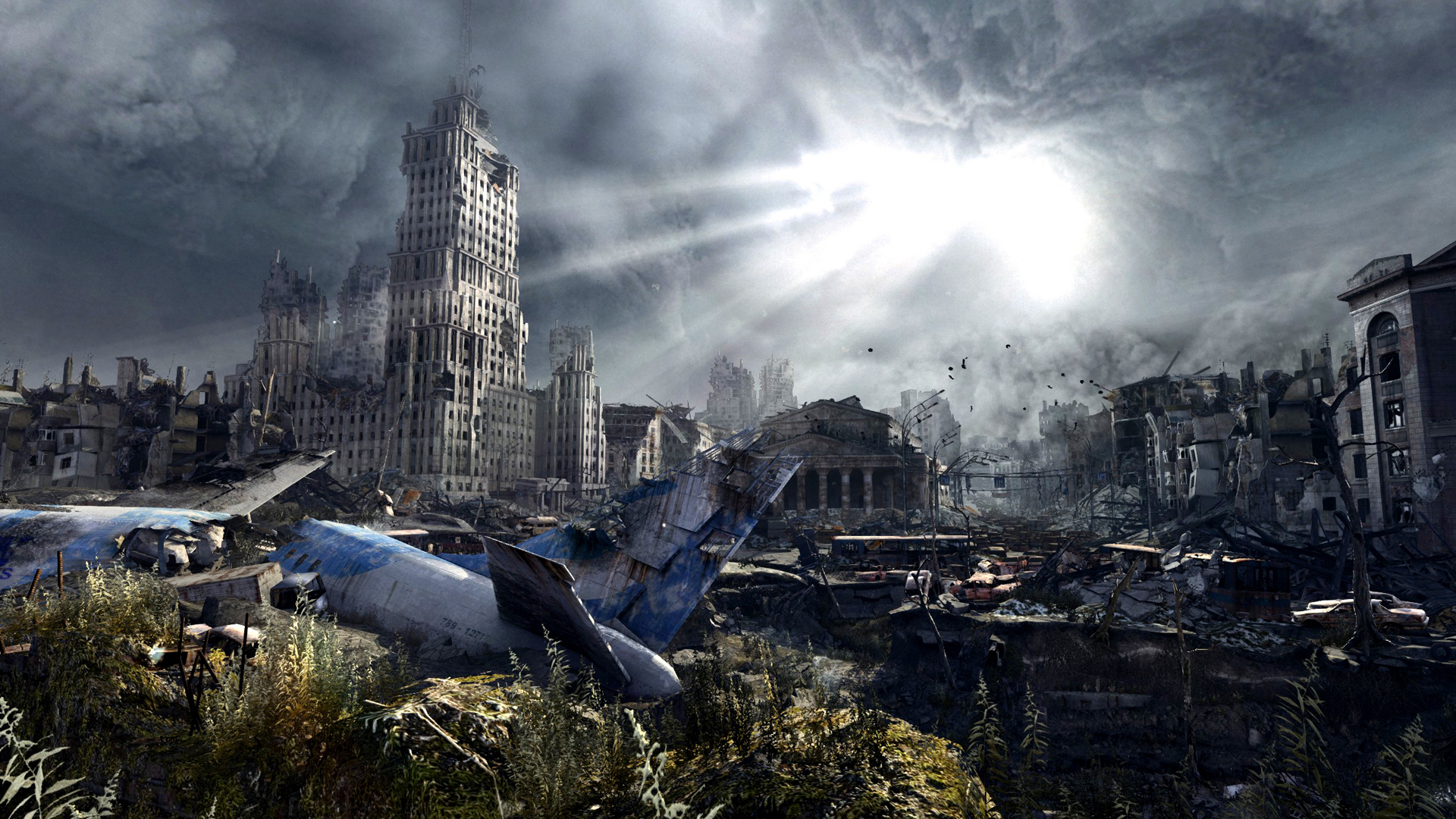 General 1920x1080 video games digital art screen shot destruction airplane clouds landscape post apocalypse