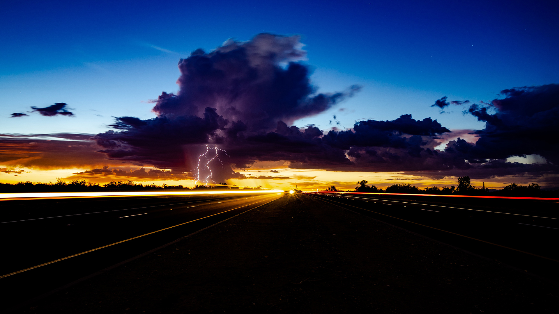 General 1920x1080 photography clouds lightning road sky highway light trails storm dusk asphalt low light
