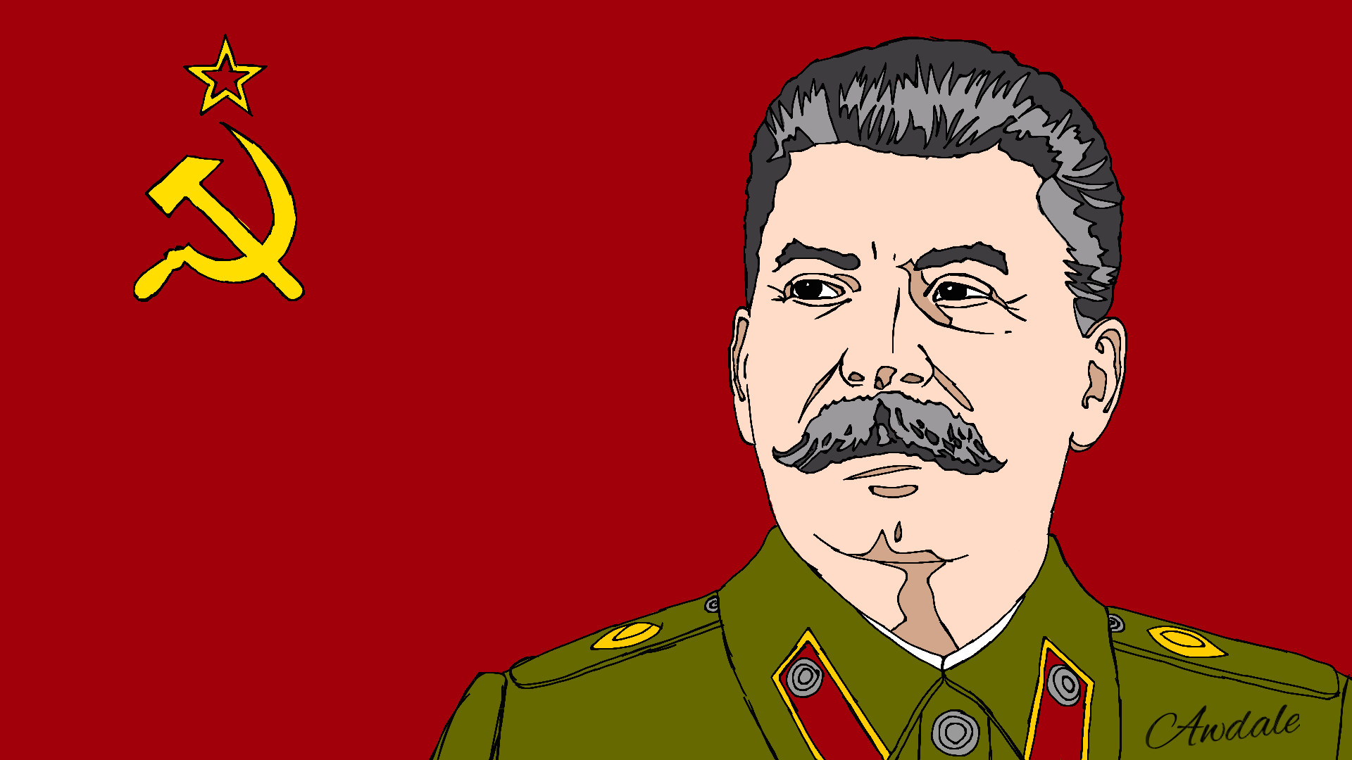 General 1920x1080 Joseph Stalin USSR men political figure face simple background digital art signature red background uniform moustache