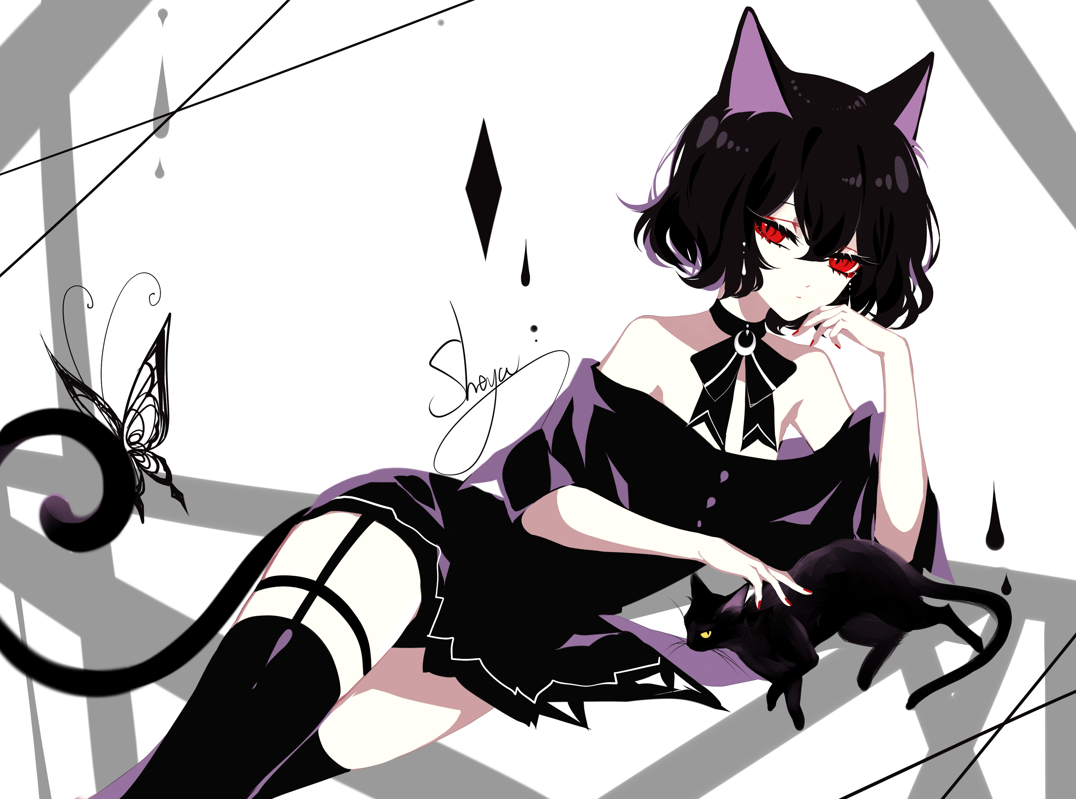 Anime 3500x2600 anime cat girl butterfly cats
