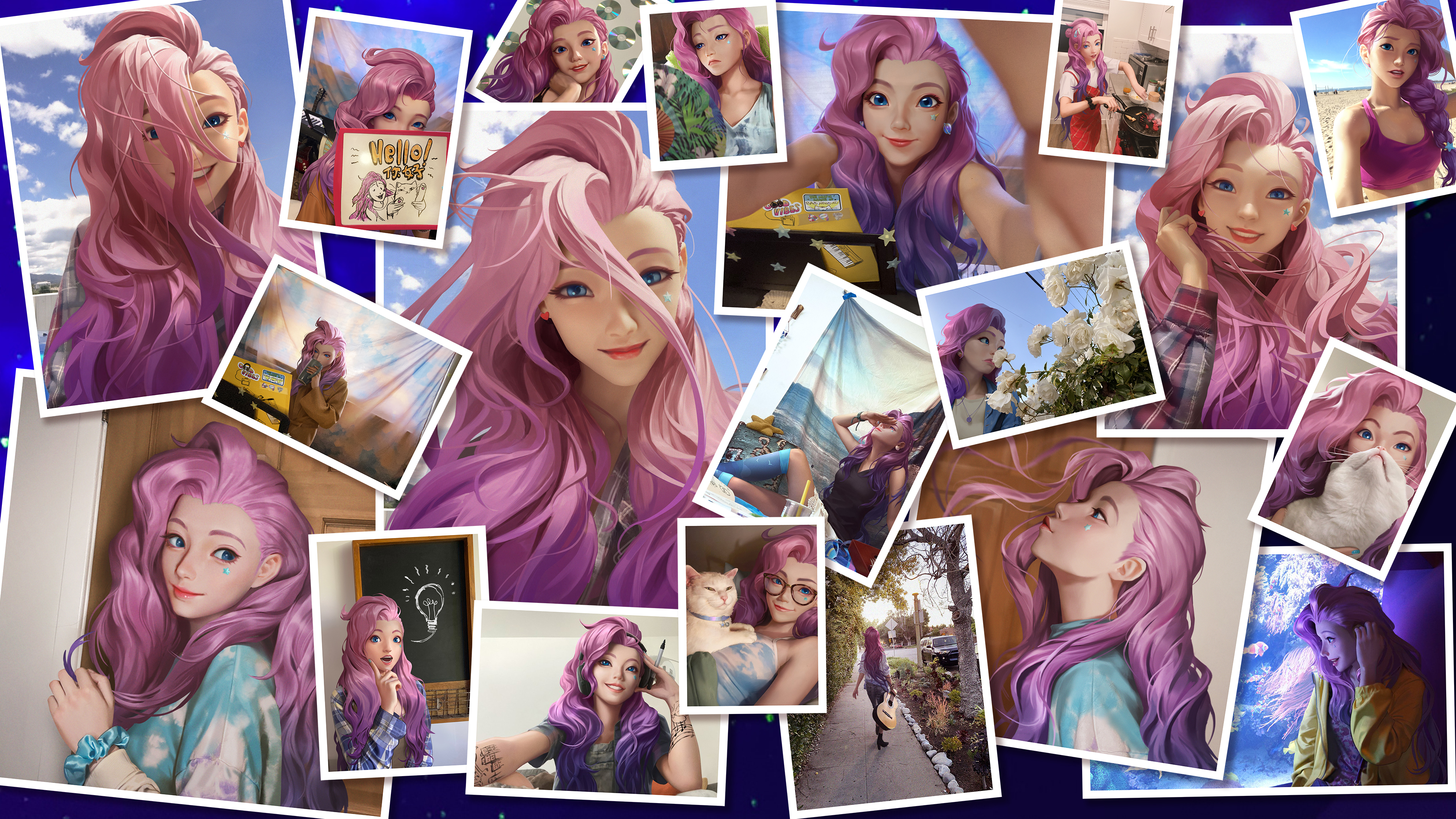 General 3840x2160 Riot Games League of Legends women video game characters collage Seraphine (League of Legends)