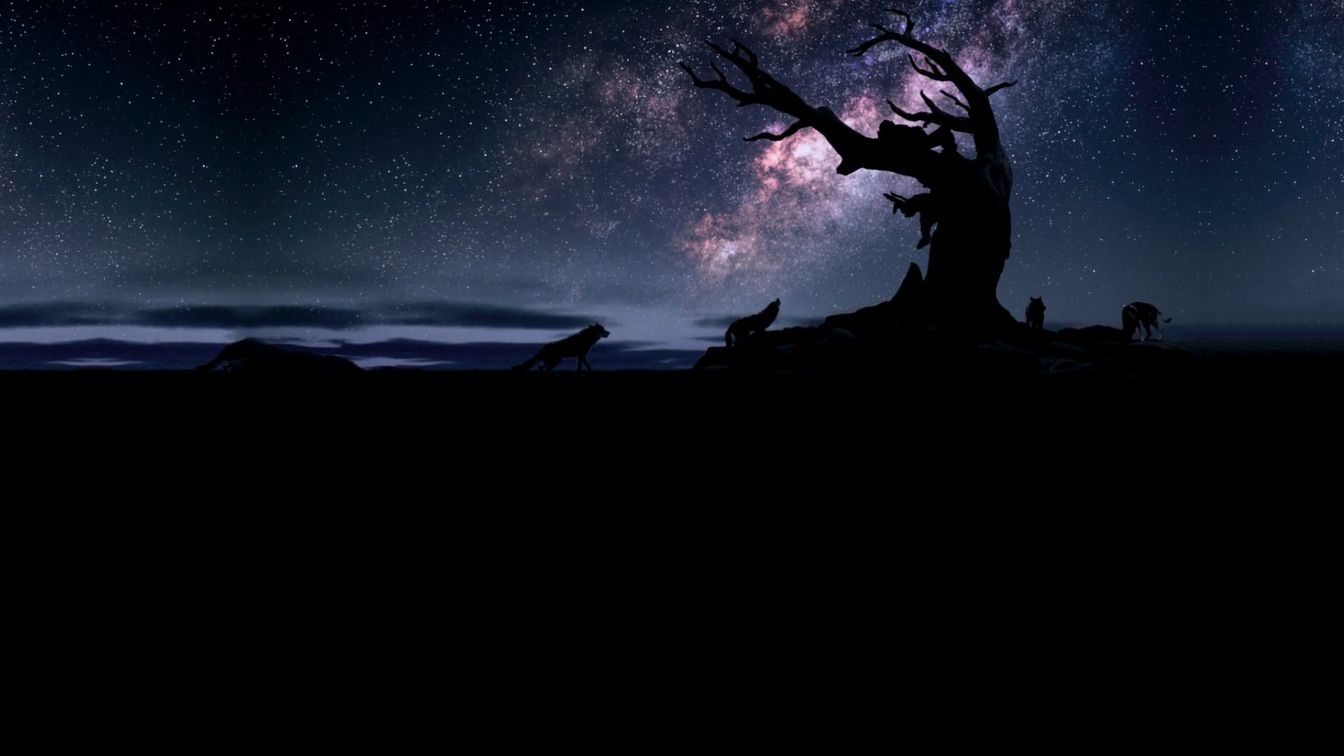 General 1920x1080 sky silhouette wolf night tree trunk dark dead trees