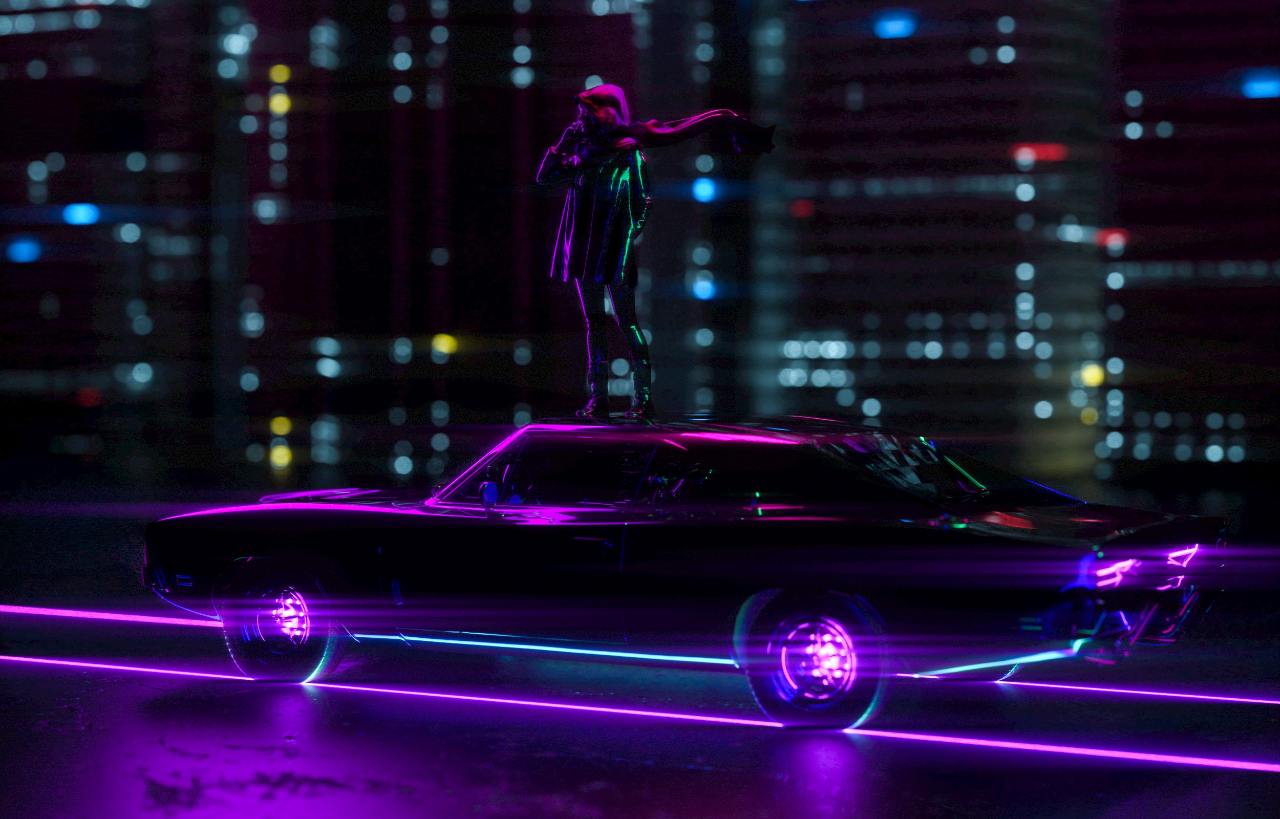 General 2500x1600 neon digital art artwork dark car vehicle