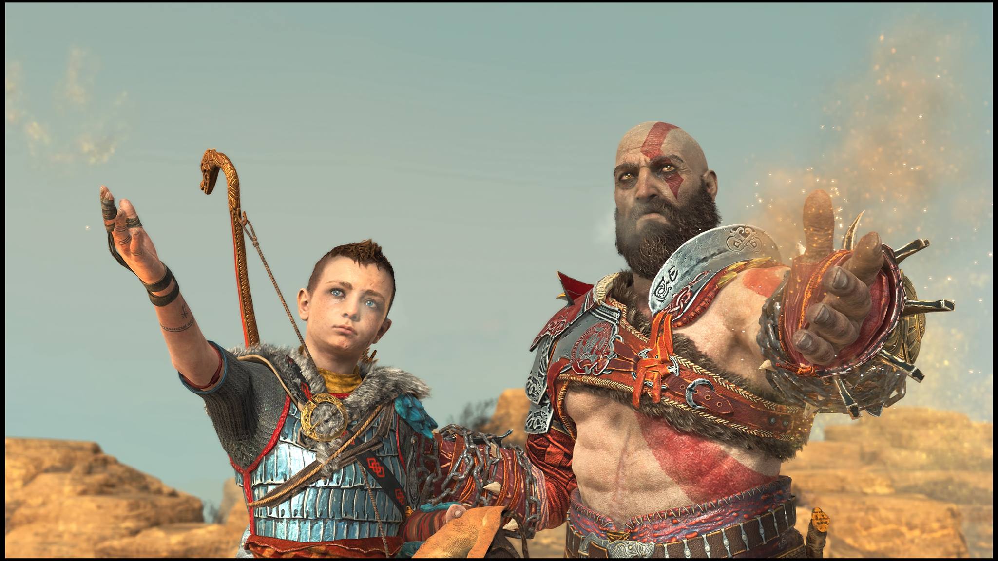 General 2048x1152 God of War (2018) God of War Kratos Atreus Santa Monica Studio video games screen shot video game characters