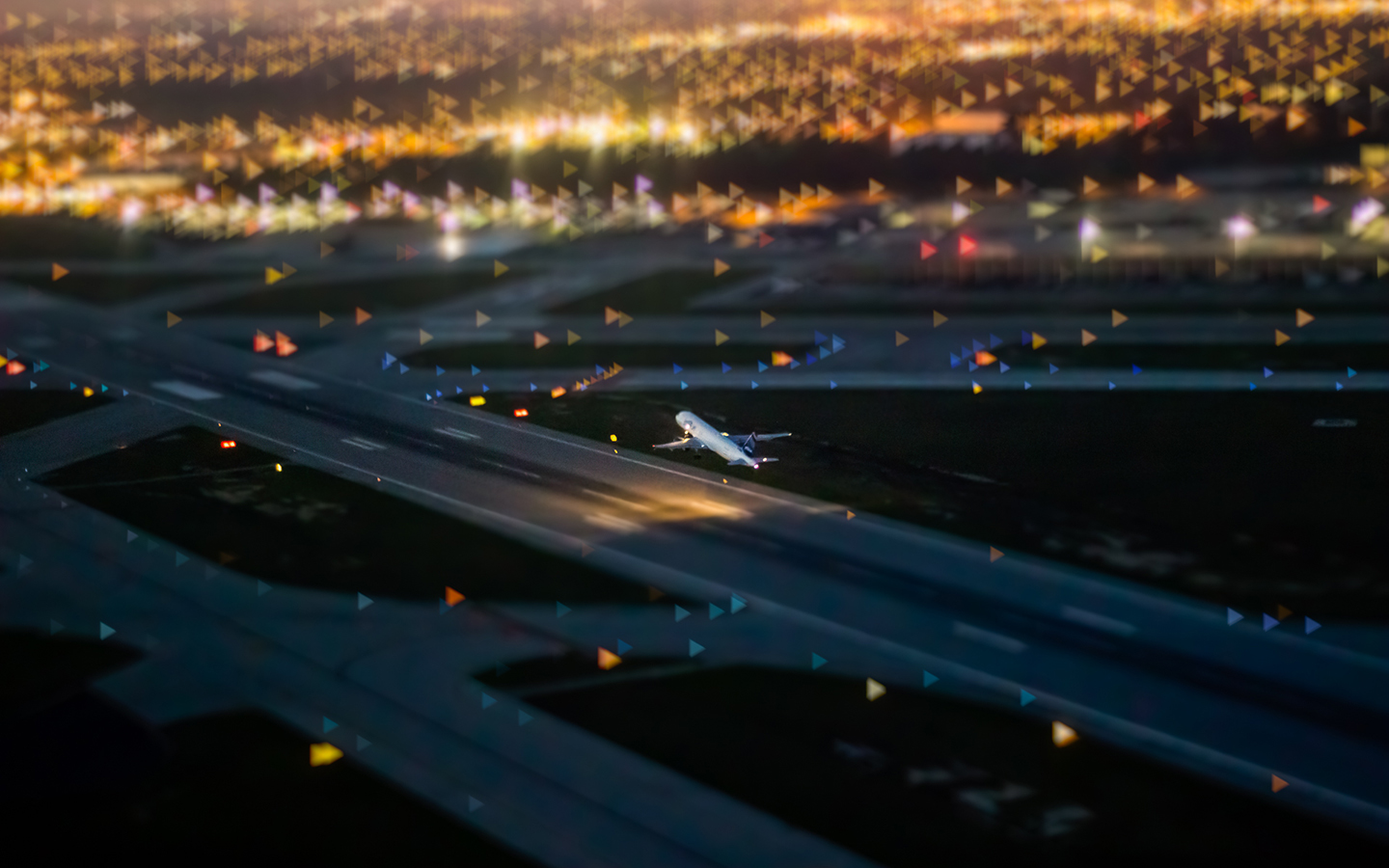 General 1440x900 tilt shift airplane airfield city lights night runway aerial view vehicle passenger aircraft