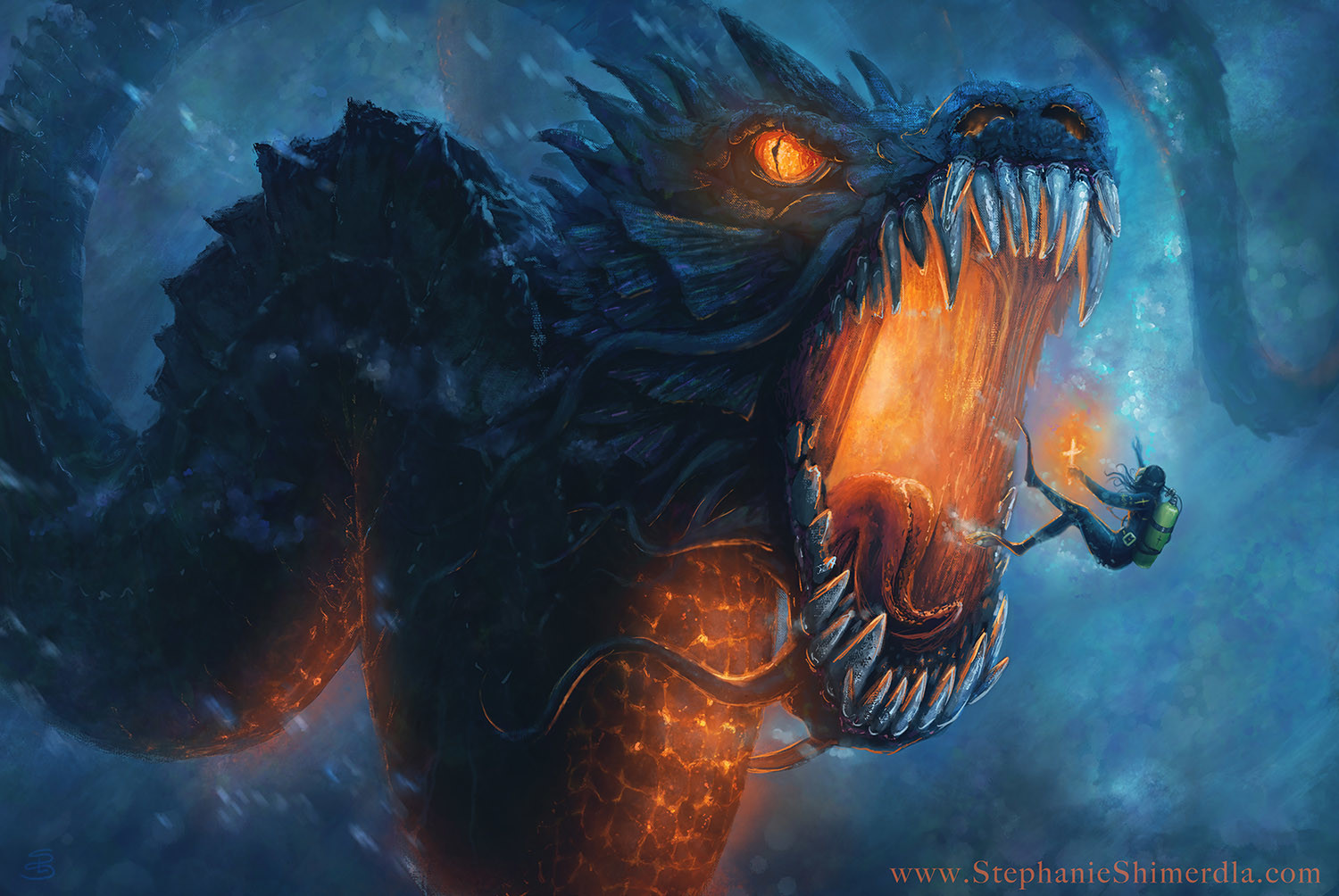 General 1500x1004 fantasy art dragon giant creature leviathan water fire demon science fiction divers digital art