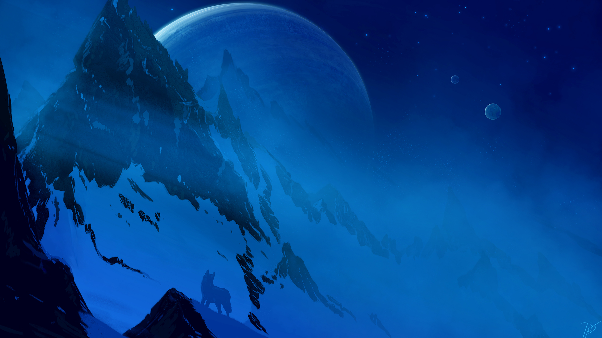 General 2560x1440 mountains space art JoeyJazz snow night planet space