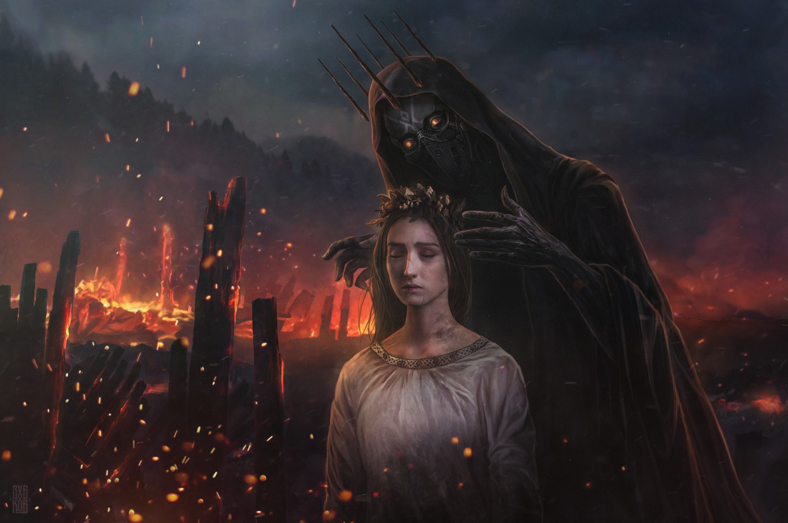 General 2560x1700 dark fantasy fantasy art fantasy girl demon fire burning artwork