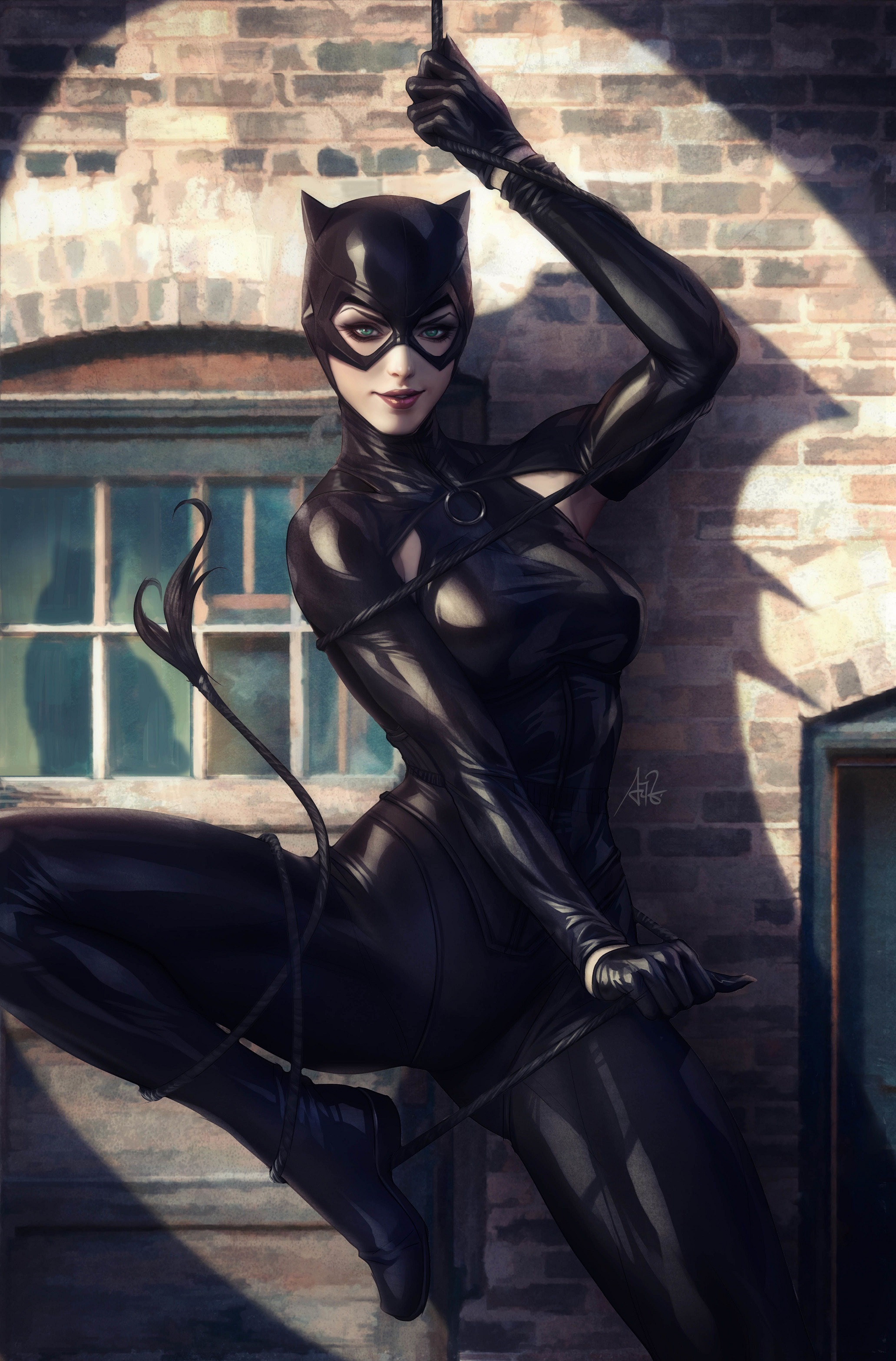 General 2063x3132 Catwoman portrait display mask women DC Comics digital art Batman Artgerm bodysuit catsuit