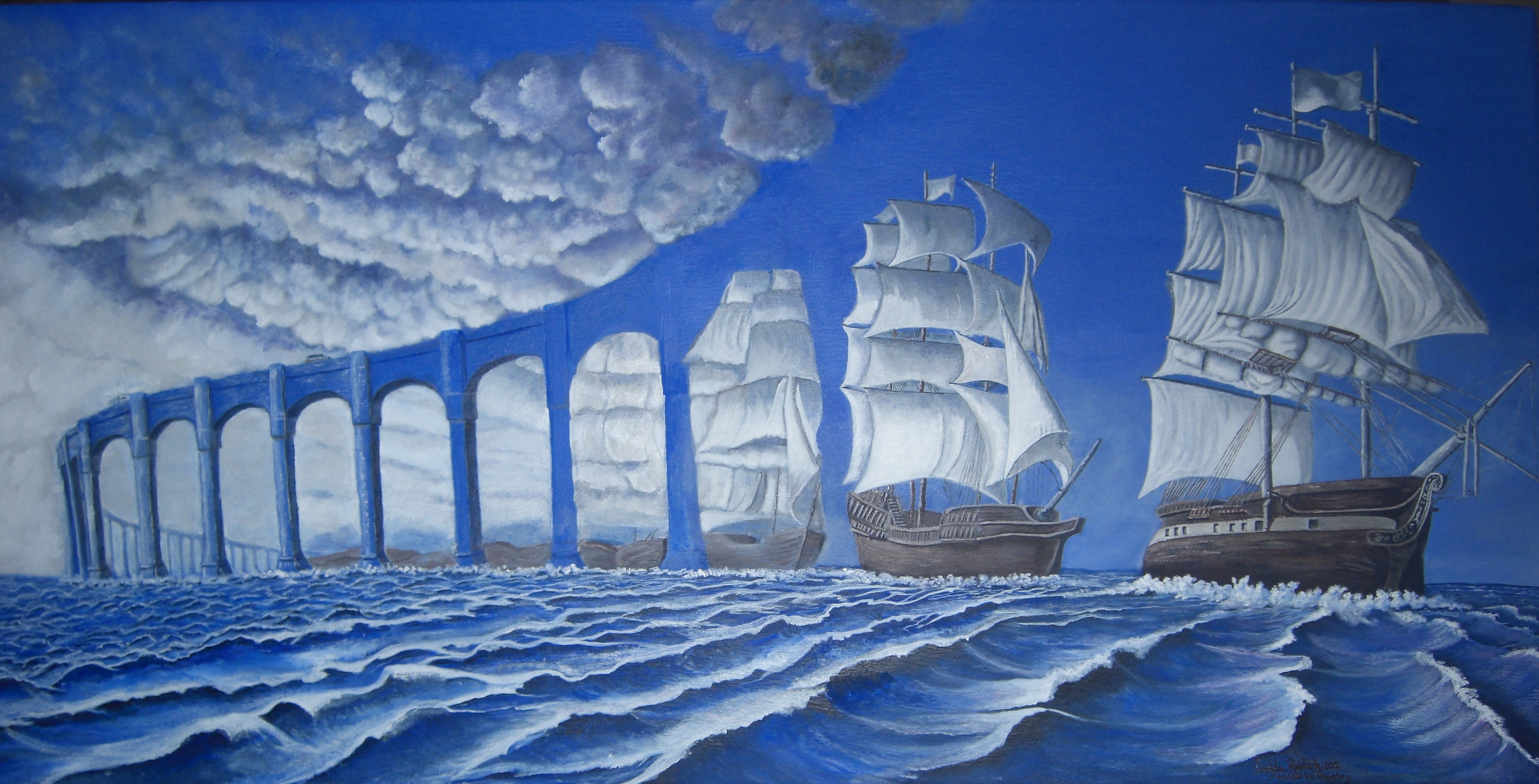 General 3575x1821 Rob Gonsalves painting surreal water ship optical art