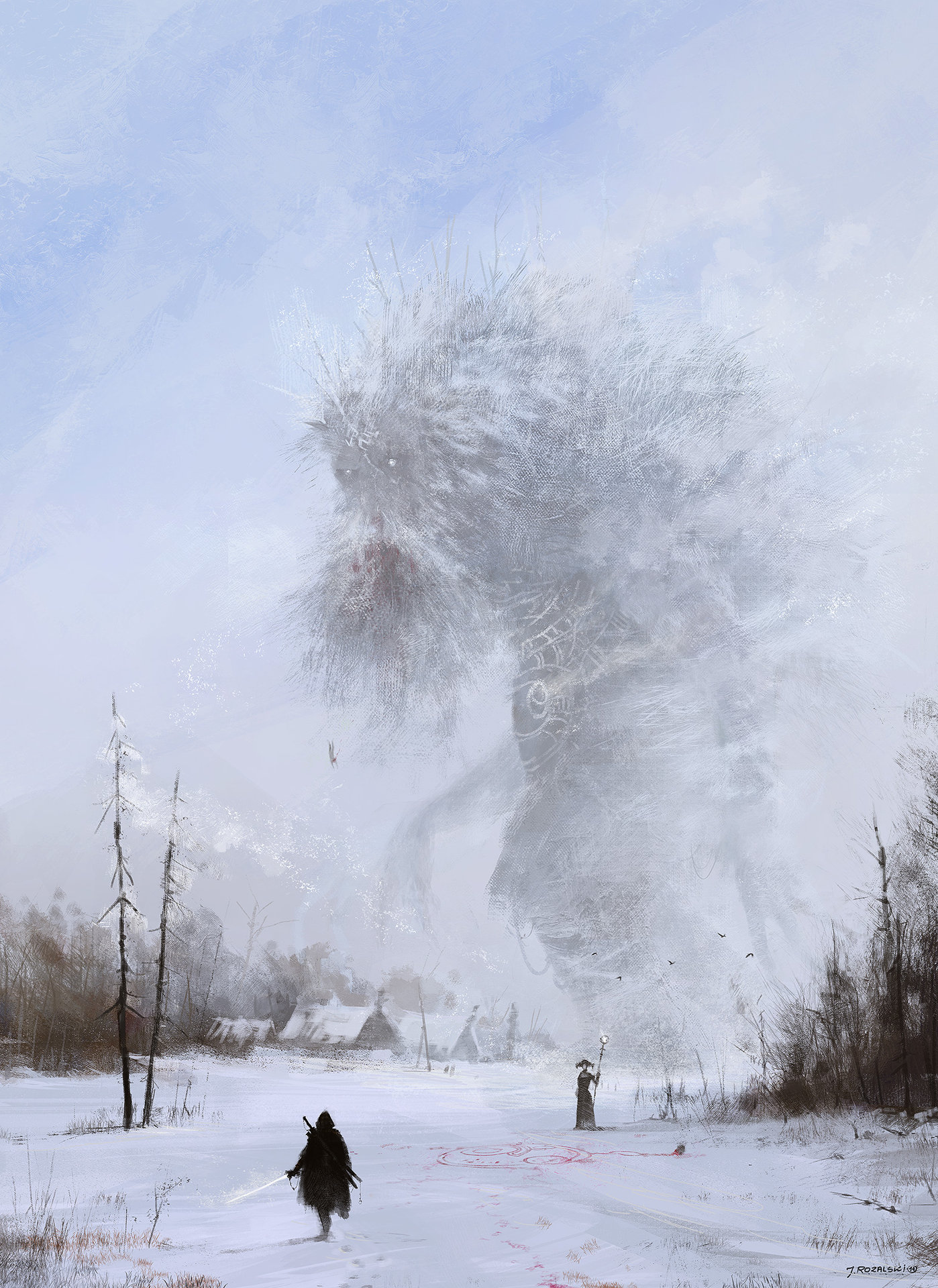 General 1398x1920 creature demon creepy digital art knight winter snow trees village Jakub Różalski